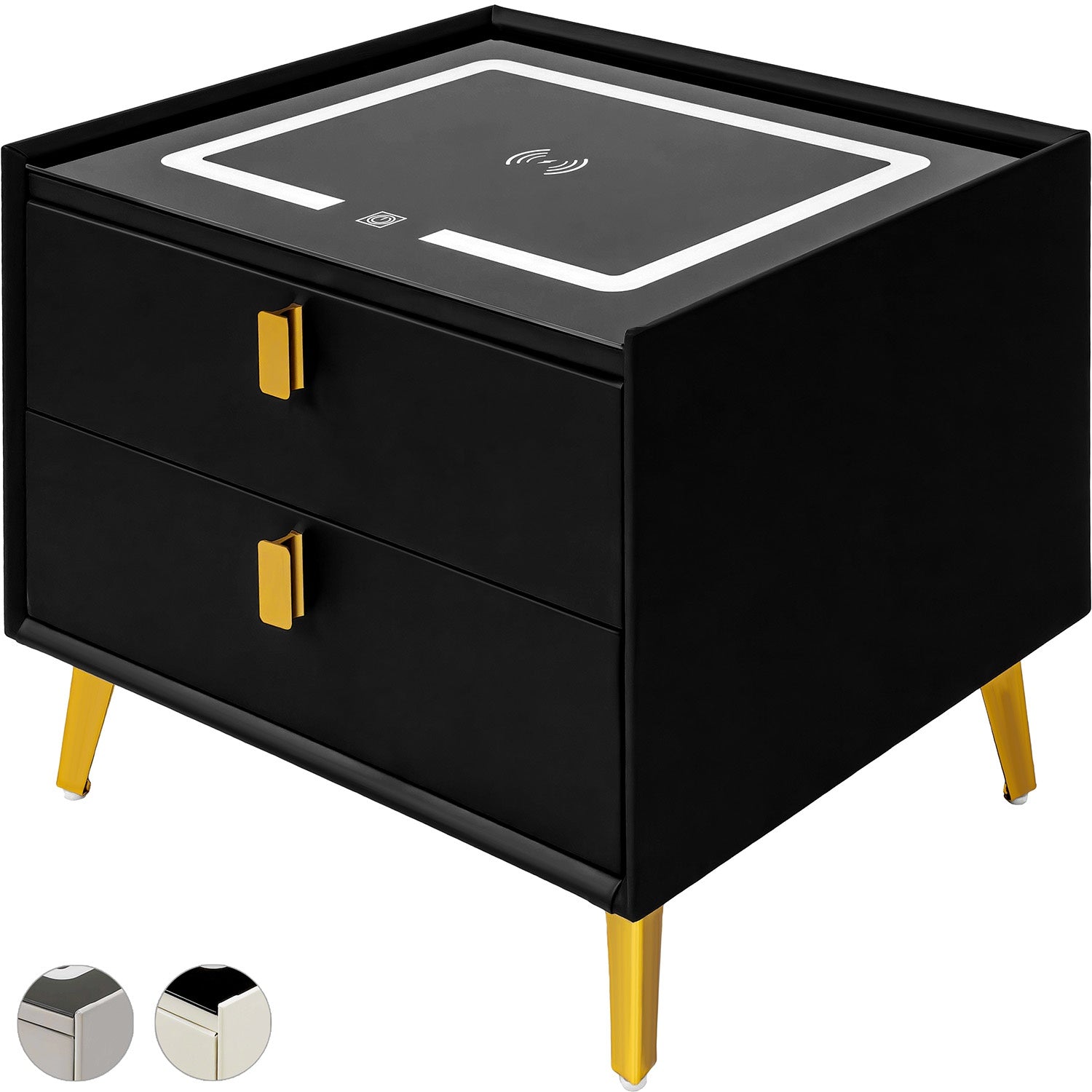 Mesa Noche Buro Negro Inteligente Cargador Inalambrico Luz Led Usb