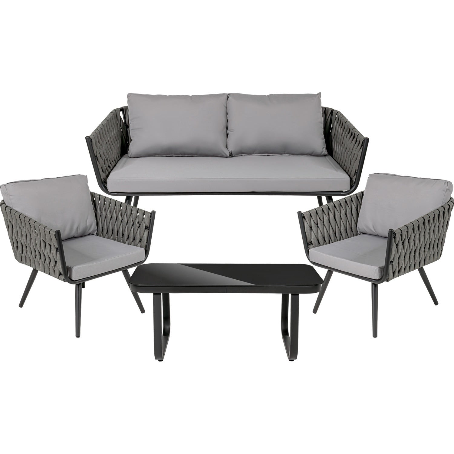 Sala Exterior Tejida Rattan Jardin Patio Terraza 4 Pz Gris