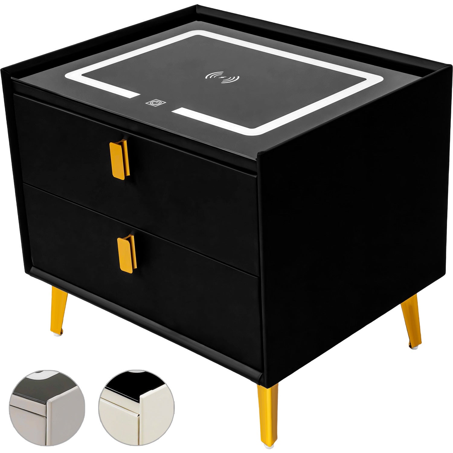Mesa Noche Buro Negro Inteligente Cargador Inalambrico Luz Led Usb