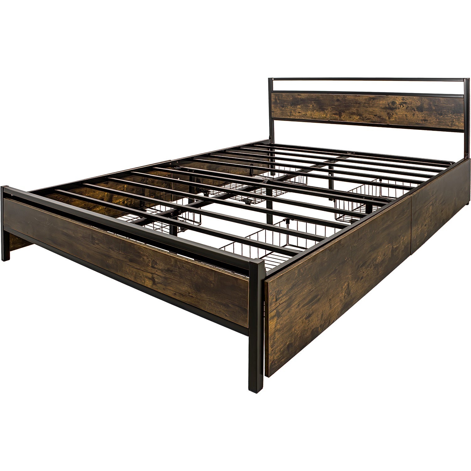 Base Cama Queen Country Tipo Madera Cajones Metal Acero