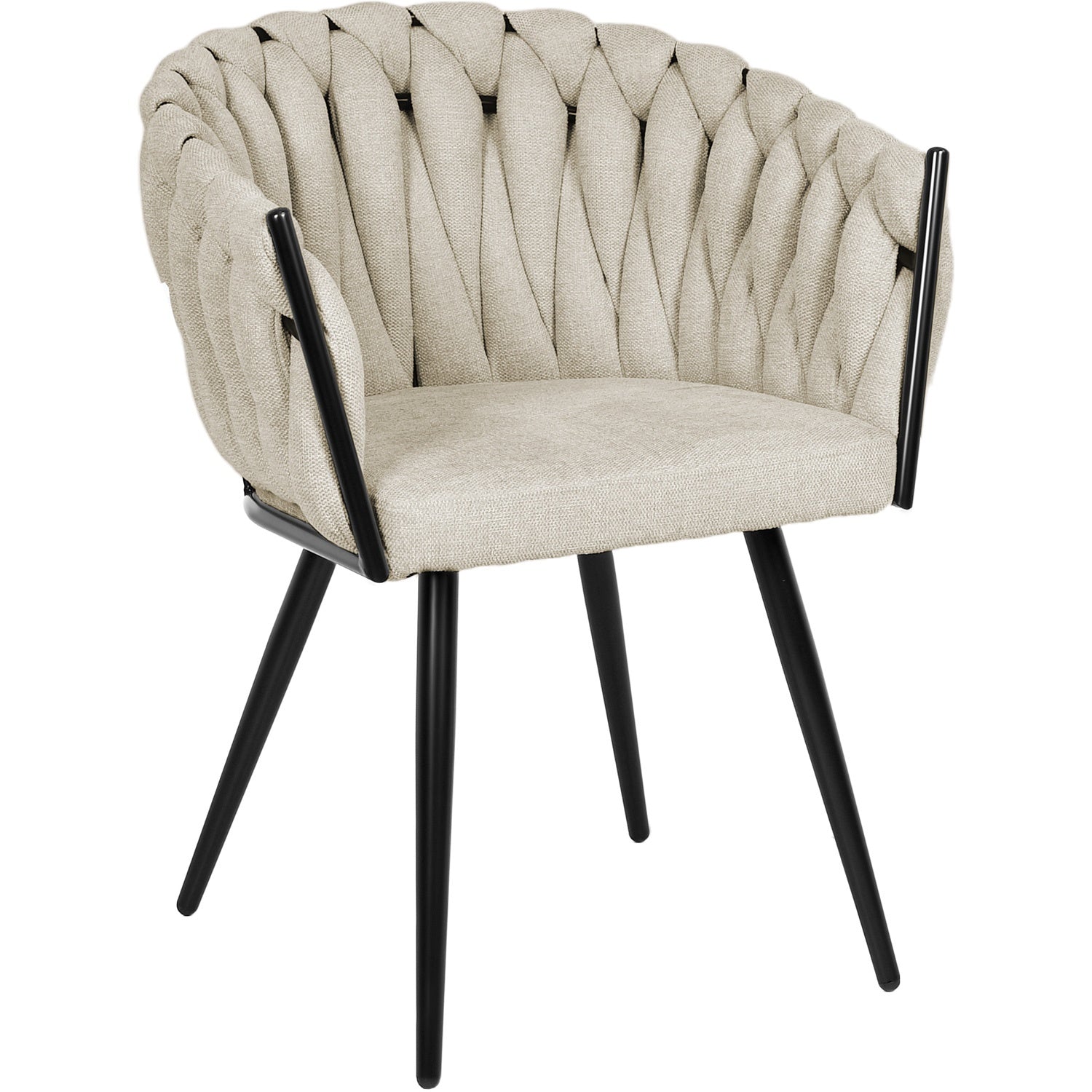 Silla Comedor Patron Tejido Elegante Moderno Estructura De La Silla Negro Asiento Beige