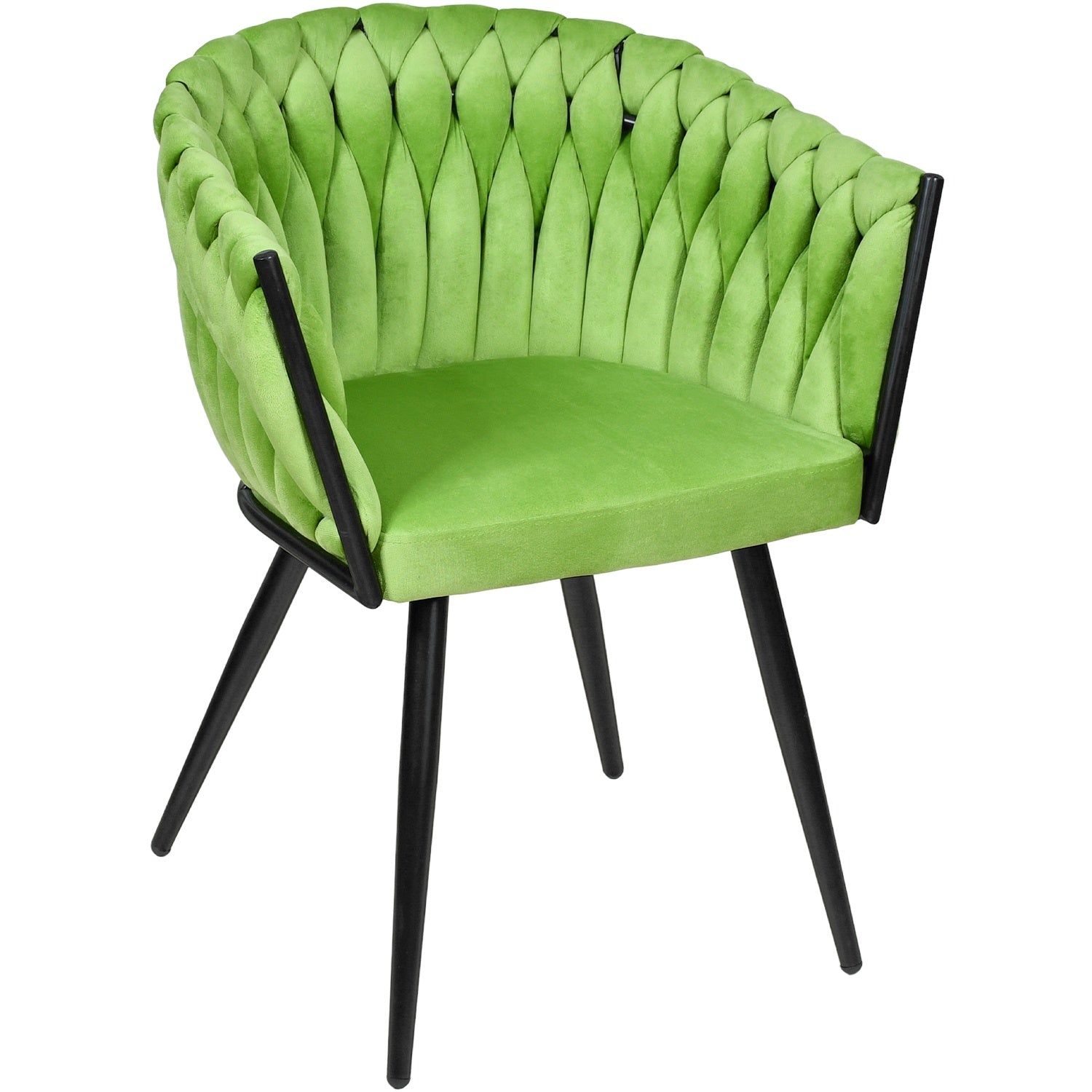 Silla Comedor-Tejida Terciopelo Modernas Elegante Estructura De La Silla Negro Asiento Verde