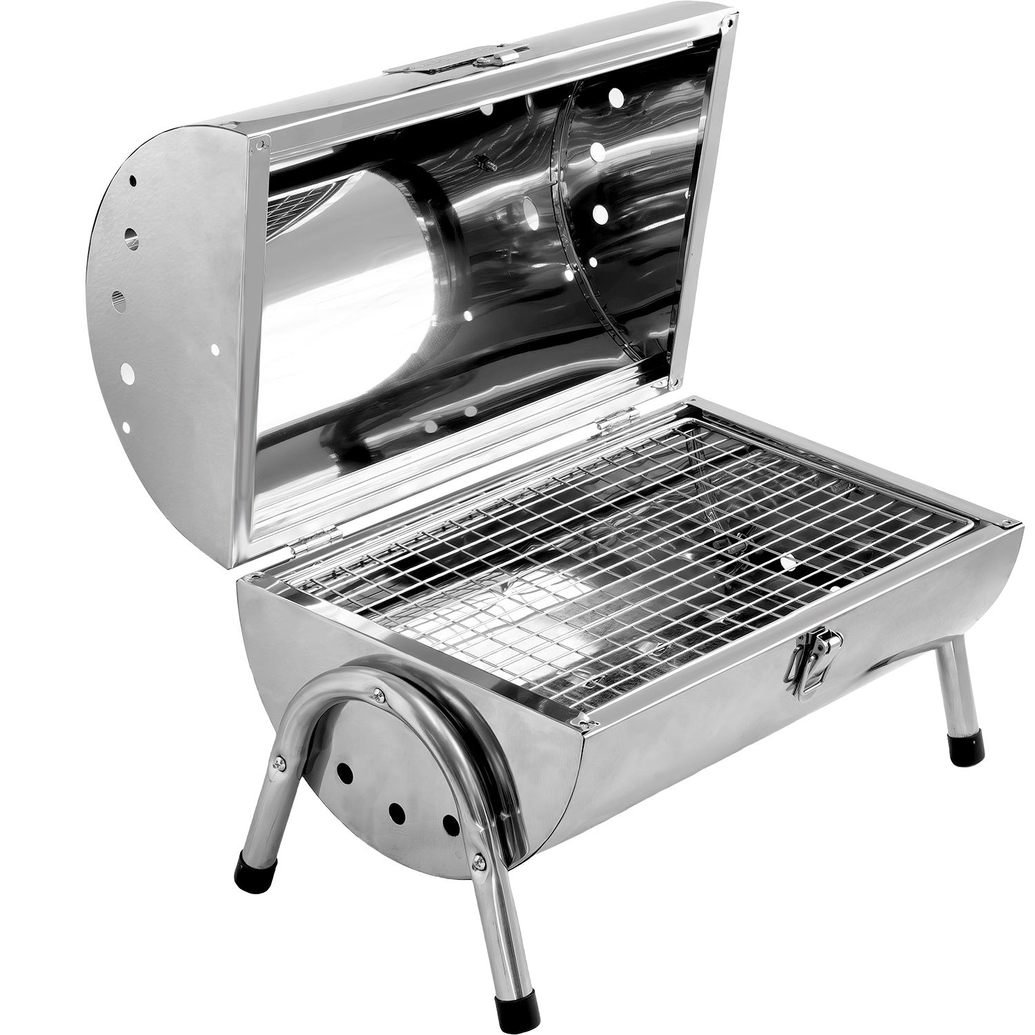 Asador Carbon Portatil Tipo Barril Cromado 2 Parrillas 42x35 Color Cromo