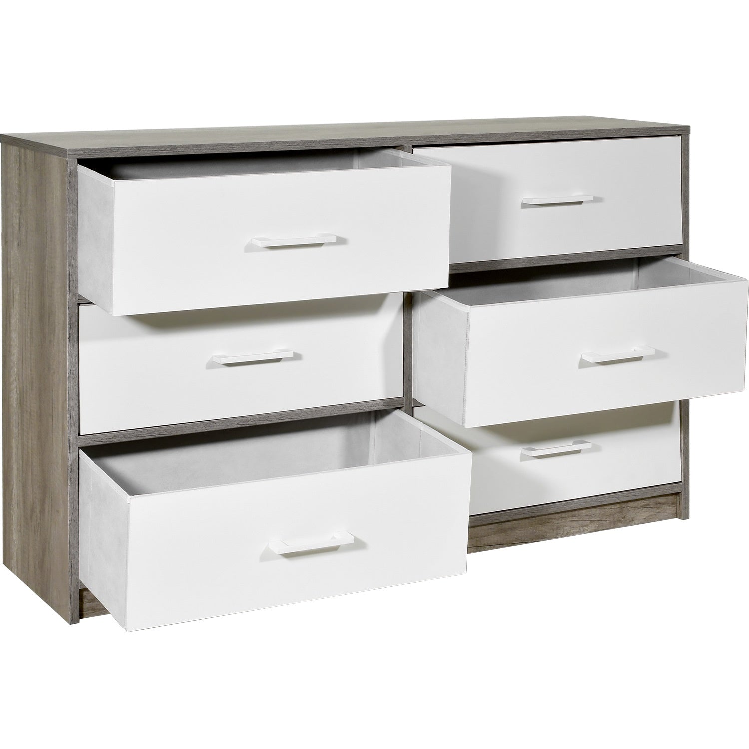 Mueble Comoda Cajonera 6 Cajones Tela Estructura Acero Mdf Color Beige