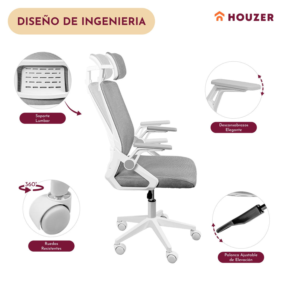 Silla Oficina Ajustable Ergonomica Escritorio Giratoria Gris