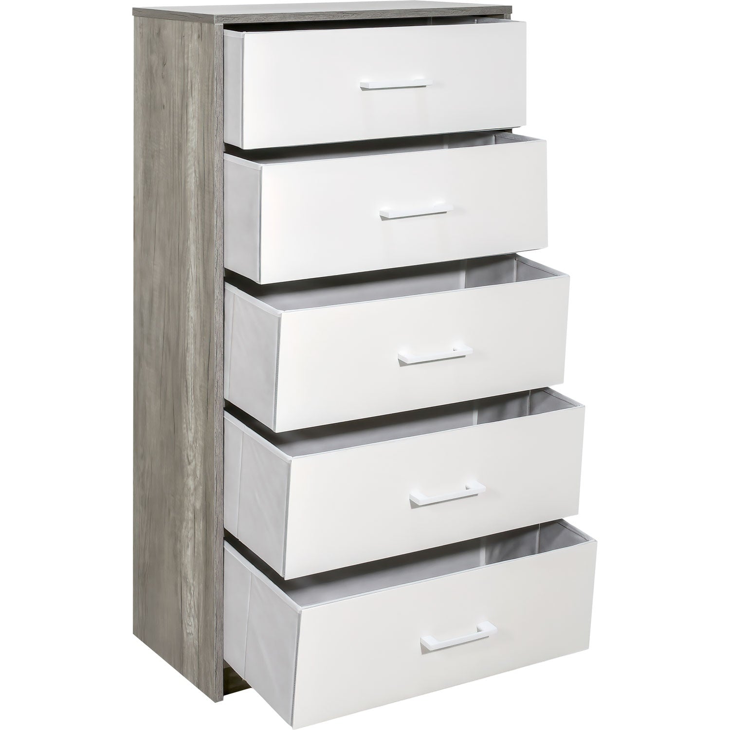 Mueble Comoda Cajonera 5 Cajones Tela Estructura Acero Mdf Color Beige