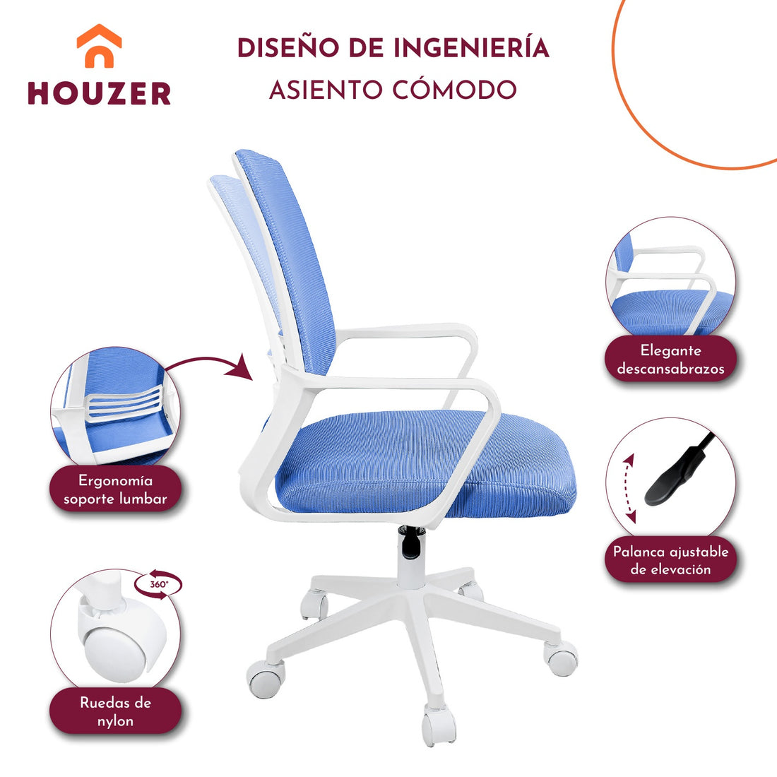Silla Oficina Ajustable Ergonomica Escritorio Giratoria Azul
