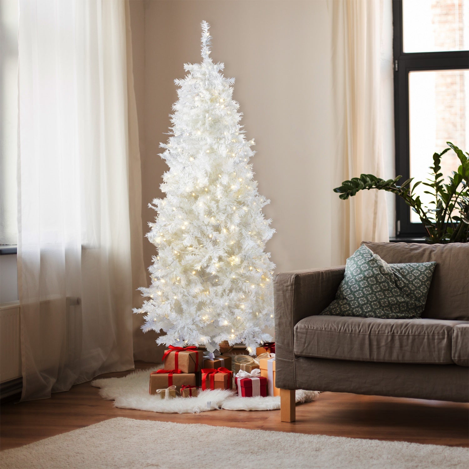 Arbol Navidad Blanco 2.0 Mts Luces Led 600 Ramas Frondoso