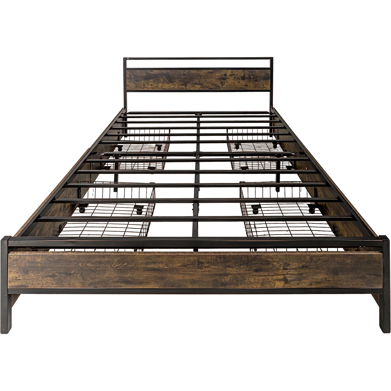 Base Cama Queen Country Tipo Madera Cajones Metal Acero