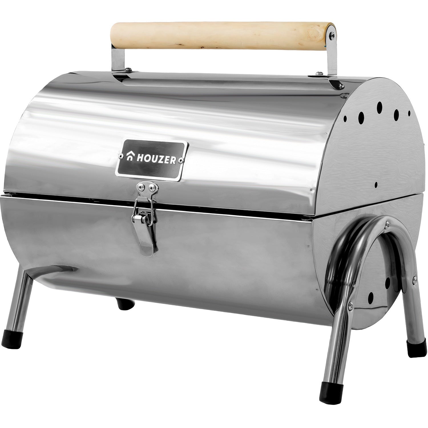 Asador Carbon Portatil Tipo Barril Cromado 2 Parrillas 42x35 Color Cromo