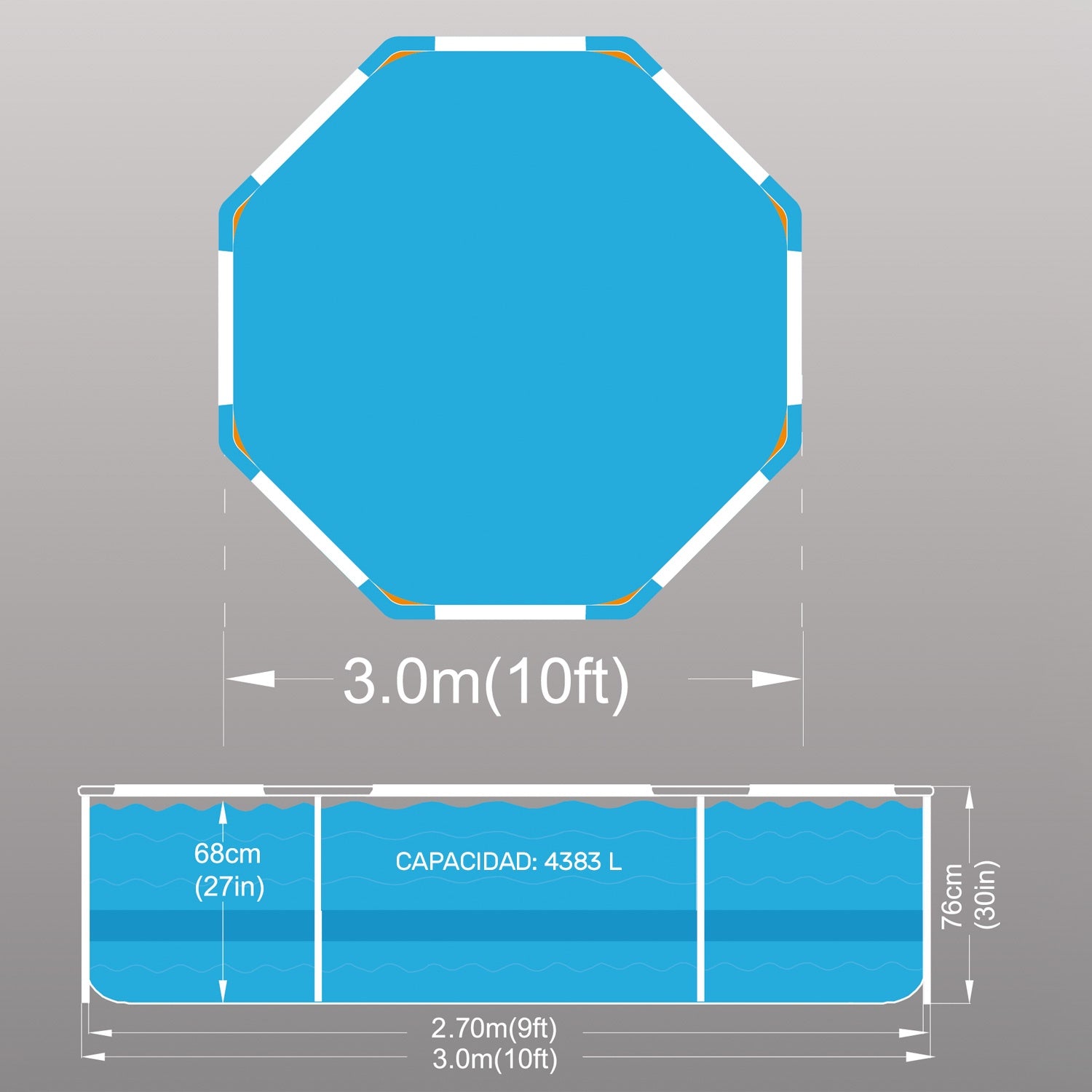 Alberca Estructural Redonda 304cm Diametro 76cm Alto Y Bomba