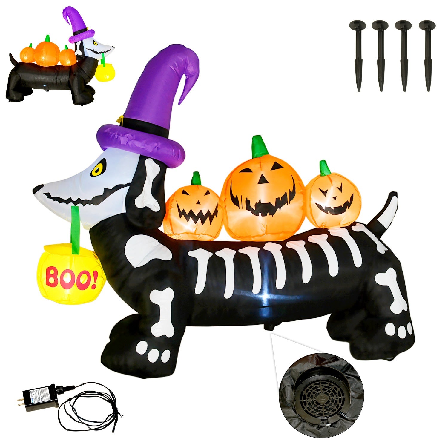 Inflable Halloween 1.8m Perro Salchicha Embrujado Luz Led