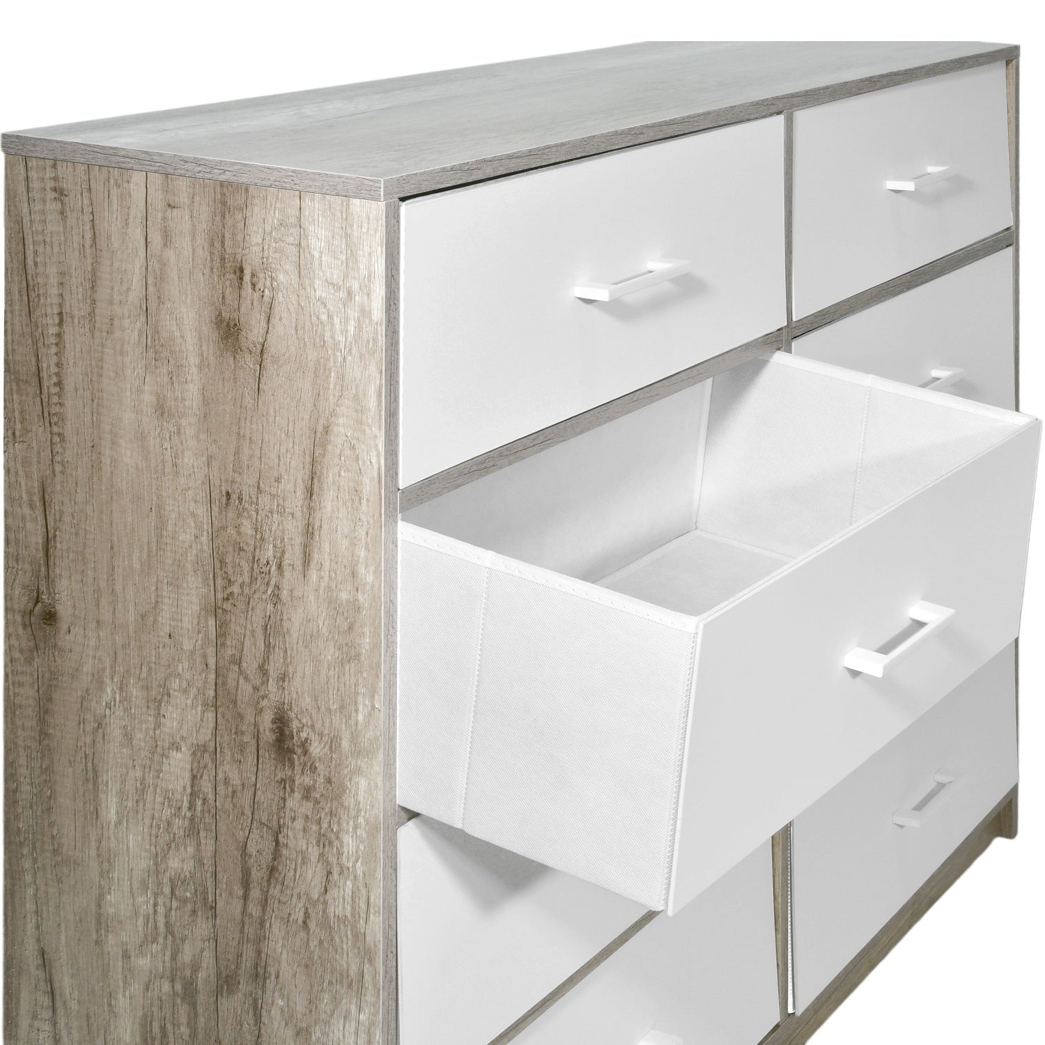 Comoda 8 Cajones Cajonera Tela Estructura Acero Mdf Color Beige