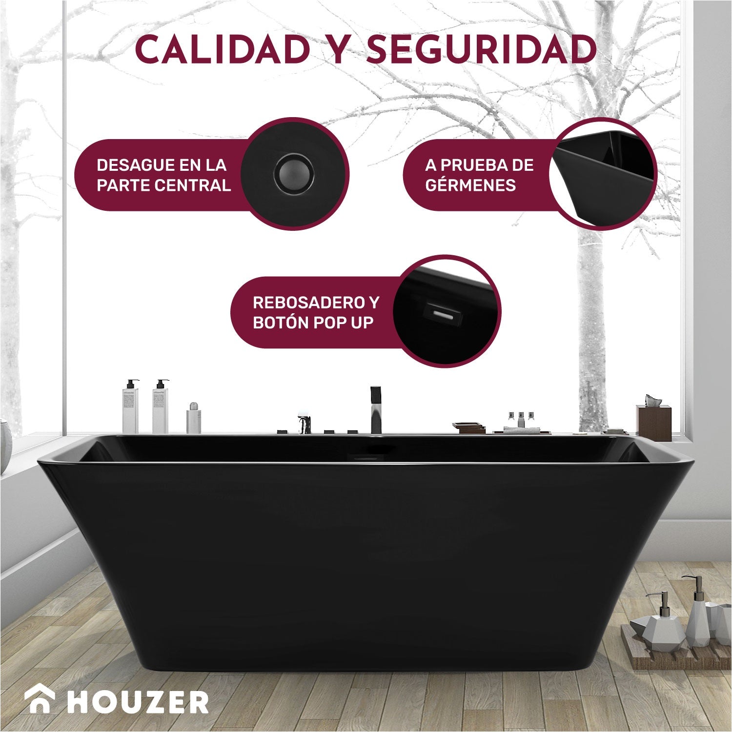 Tina Baño Premium Lujo 280l Fibra Vidrio 172x77x62 Cm Negra