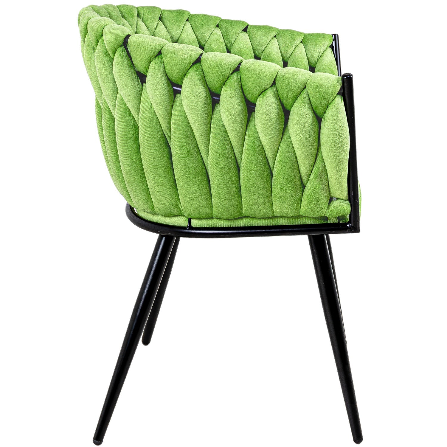 Silla Comedor-Tejida Terciopelo Modernas Elegante Estructura De La Silla Negro Asiento Verde
