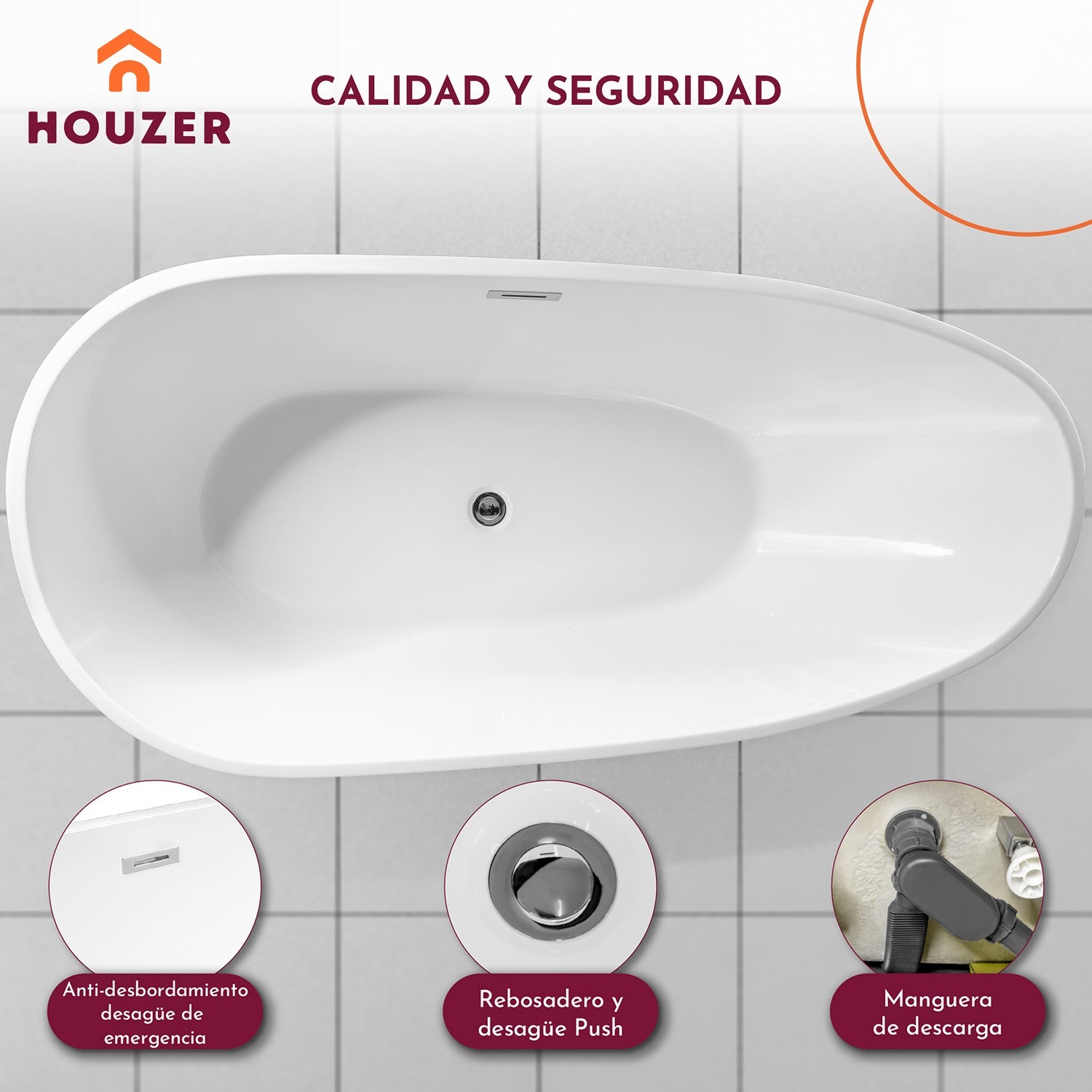 Tina Baño Bañera Fibra Vidrio Lujo Minimalista 283l 169x78 Blanca