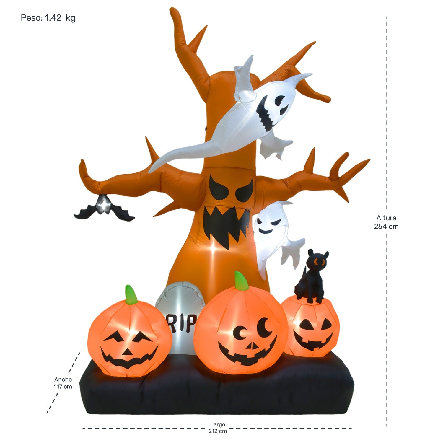 Inflable Halloween Arbol Fantasma Calabaza Jumbo Led 2.6 Mts