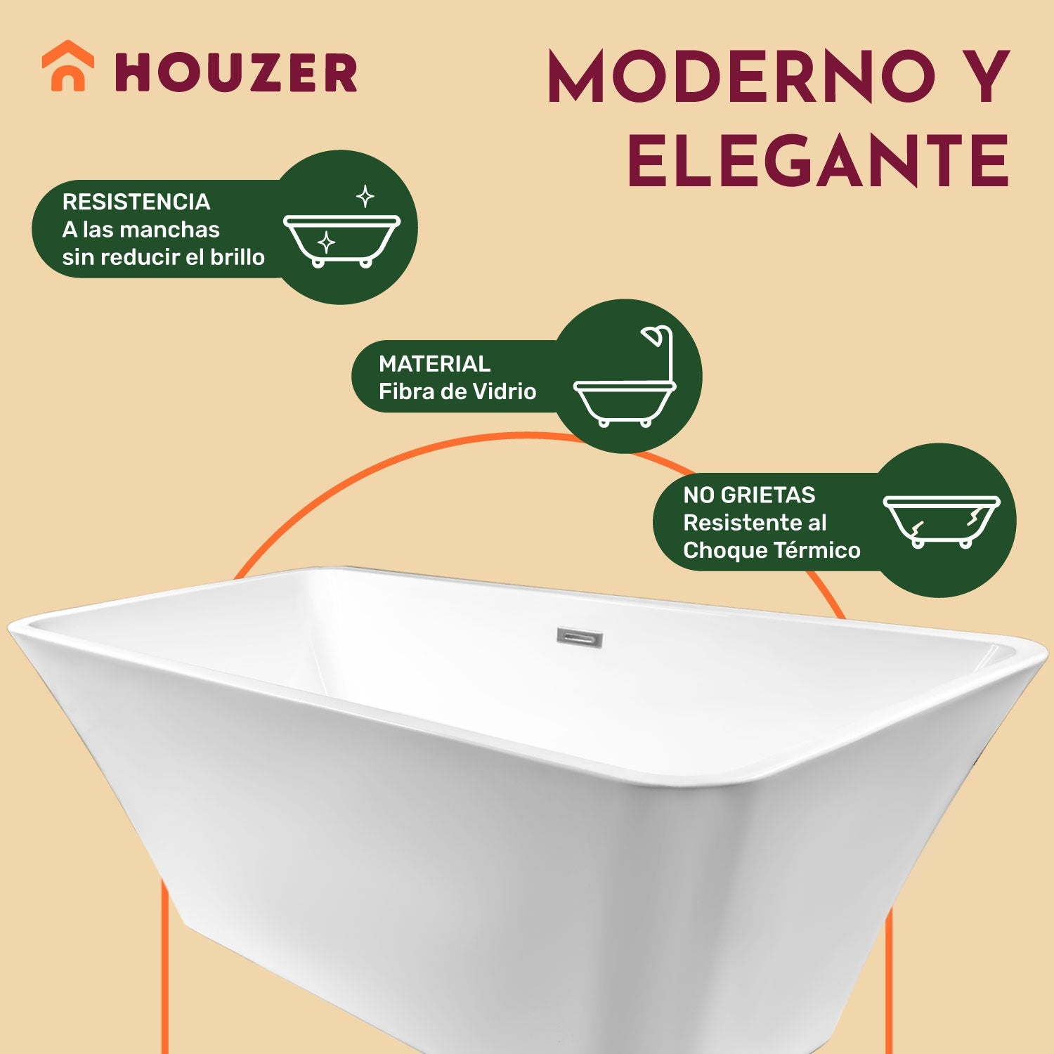 Tina Baño Premium Lujo 280l Fibra Vidrio 172x77x62 Cm Blanco