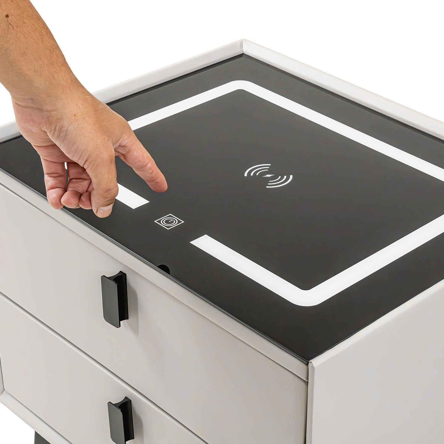 Mesa Noche Buro Gris Inteligente Cargador Inalambrico Luz Led Usb