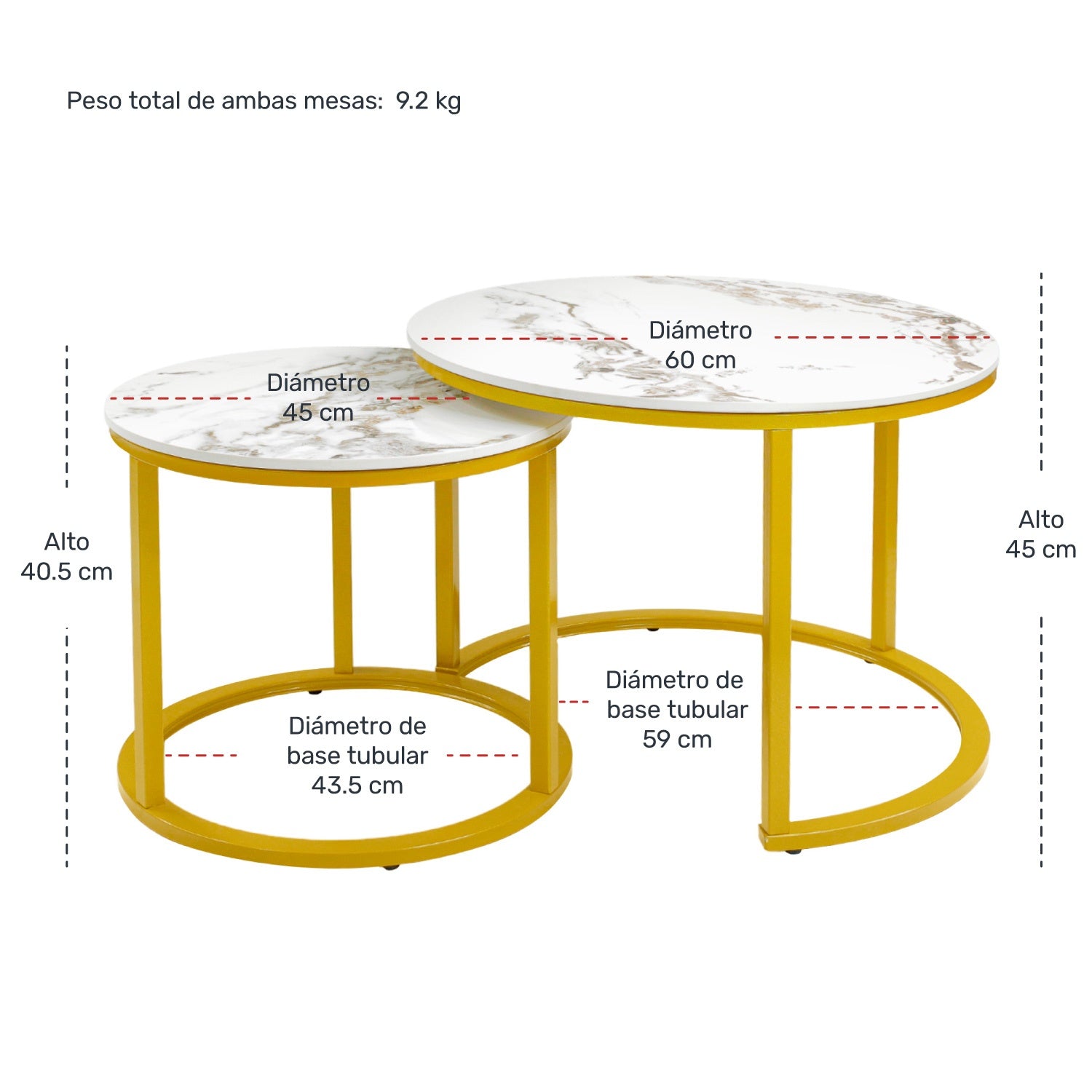 Set 2 Mesas de Centro 60cm Tipo Marmol Mesa para Sala de Estar