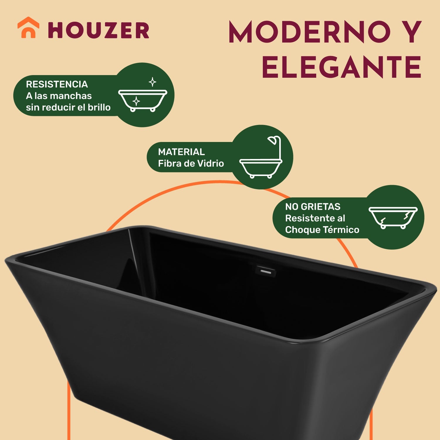 Tina Baño Premium Lujo 280l Fibra Vidrio 172x77x62 Cm Negra