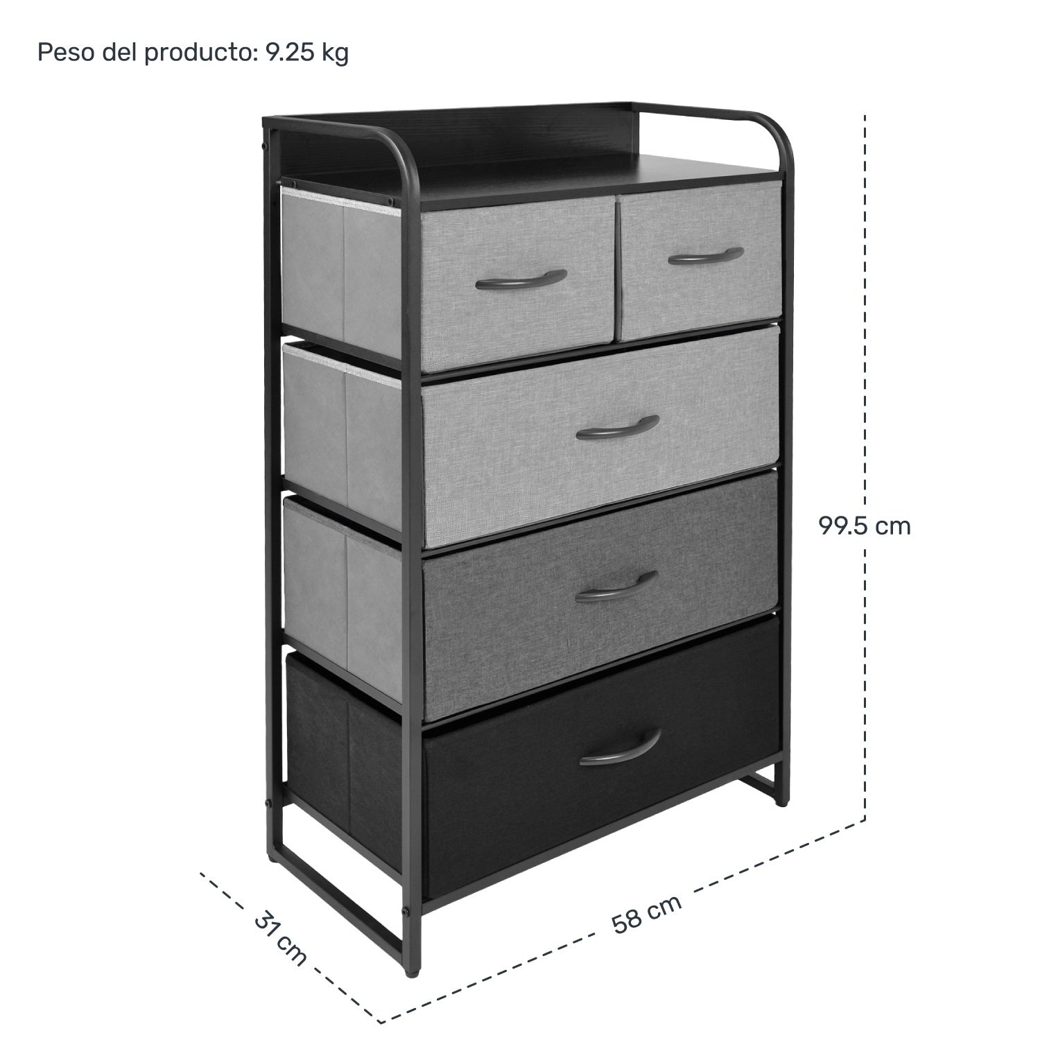 Mueble Buro Organizador Comoda 5 Cajoneras Tela Moderno Color Negro