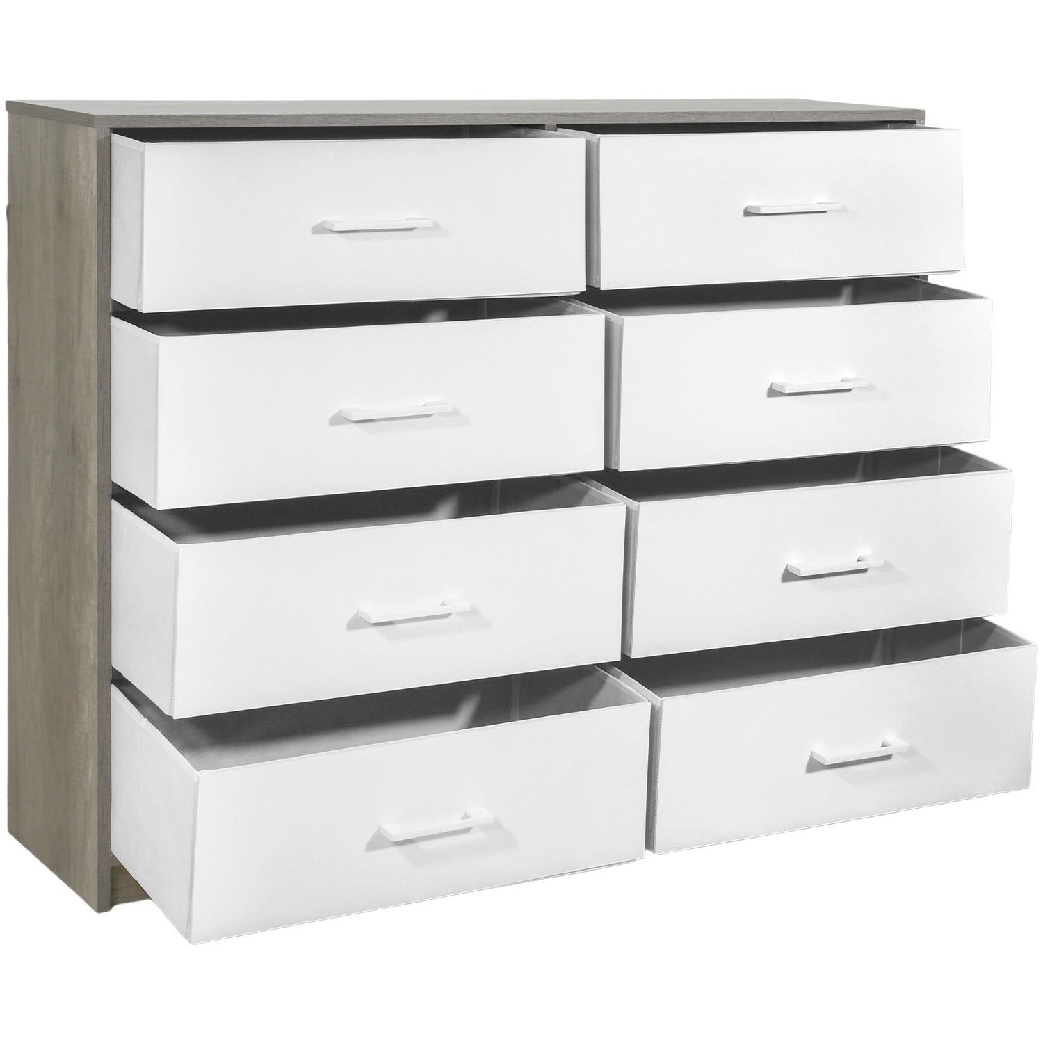 Comoda 8 Cajones Cajonera Tela Estructura Acero Mdf Color Beige