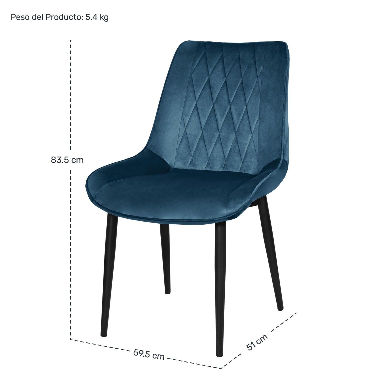 Silla Tapizada Terciopelo Elegantes Comedor Moderna Estructura De La Silla Negro Asiento Azul Oscuro