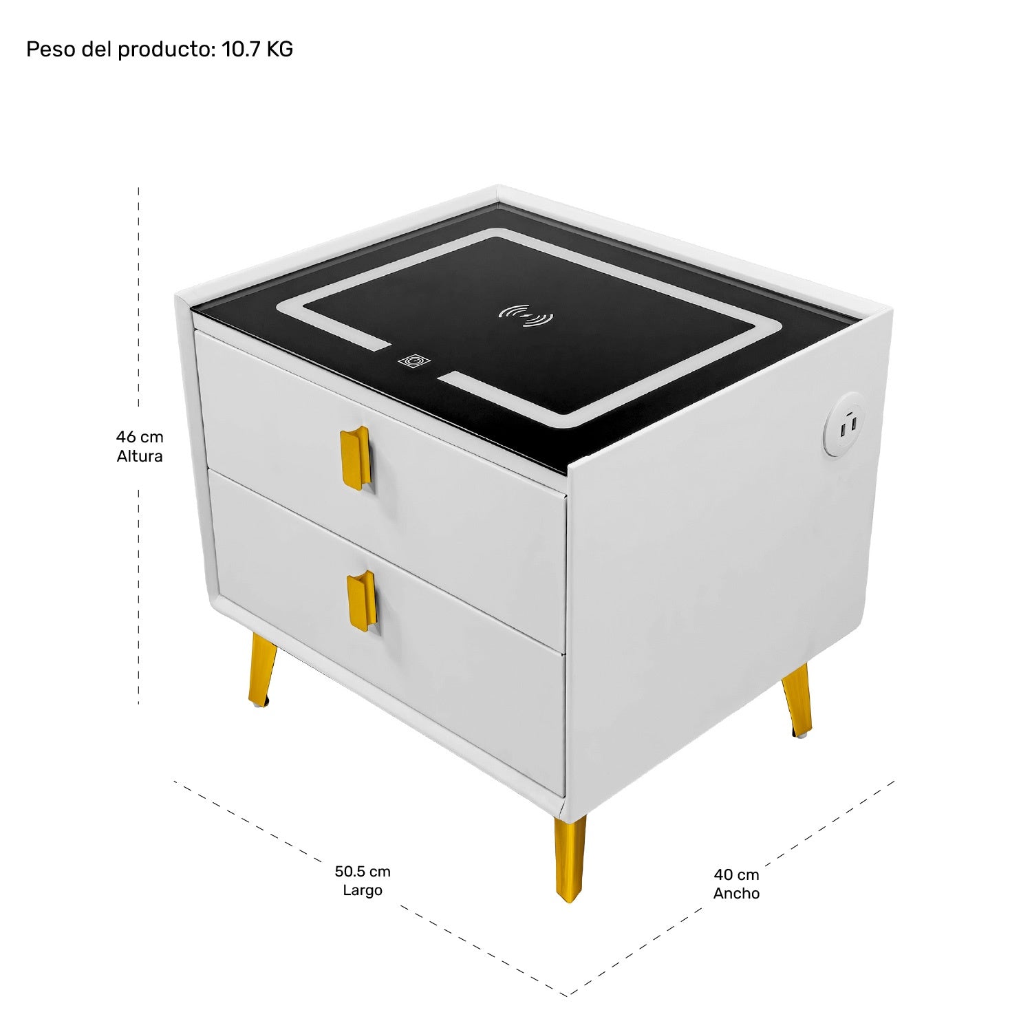 Mesa Noche Buro Inteligente Cargador Inalambrico Luz Led Usb