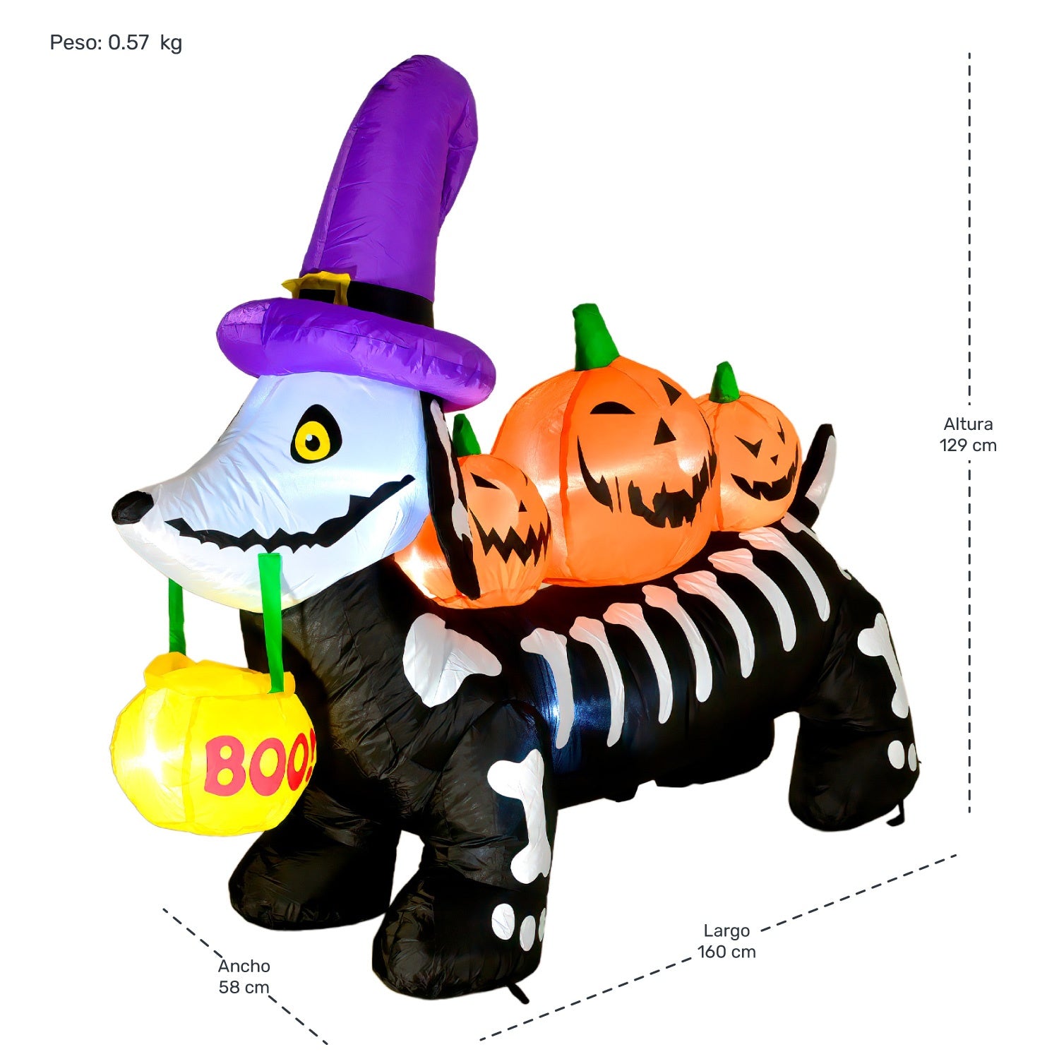 Inflable Halloween 1.8m Perro Salchicha Embrujado Luz Led