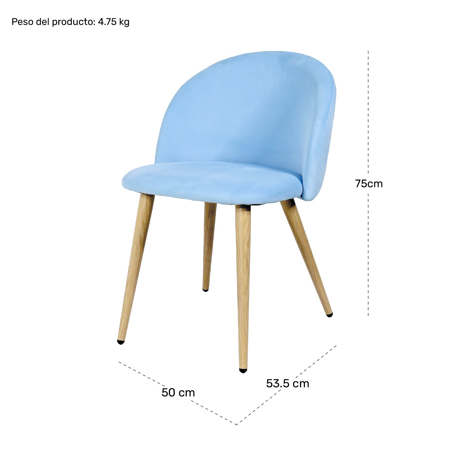 Silla Comedor Terciopelo Moderna Acolchada Azul