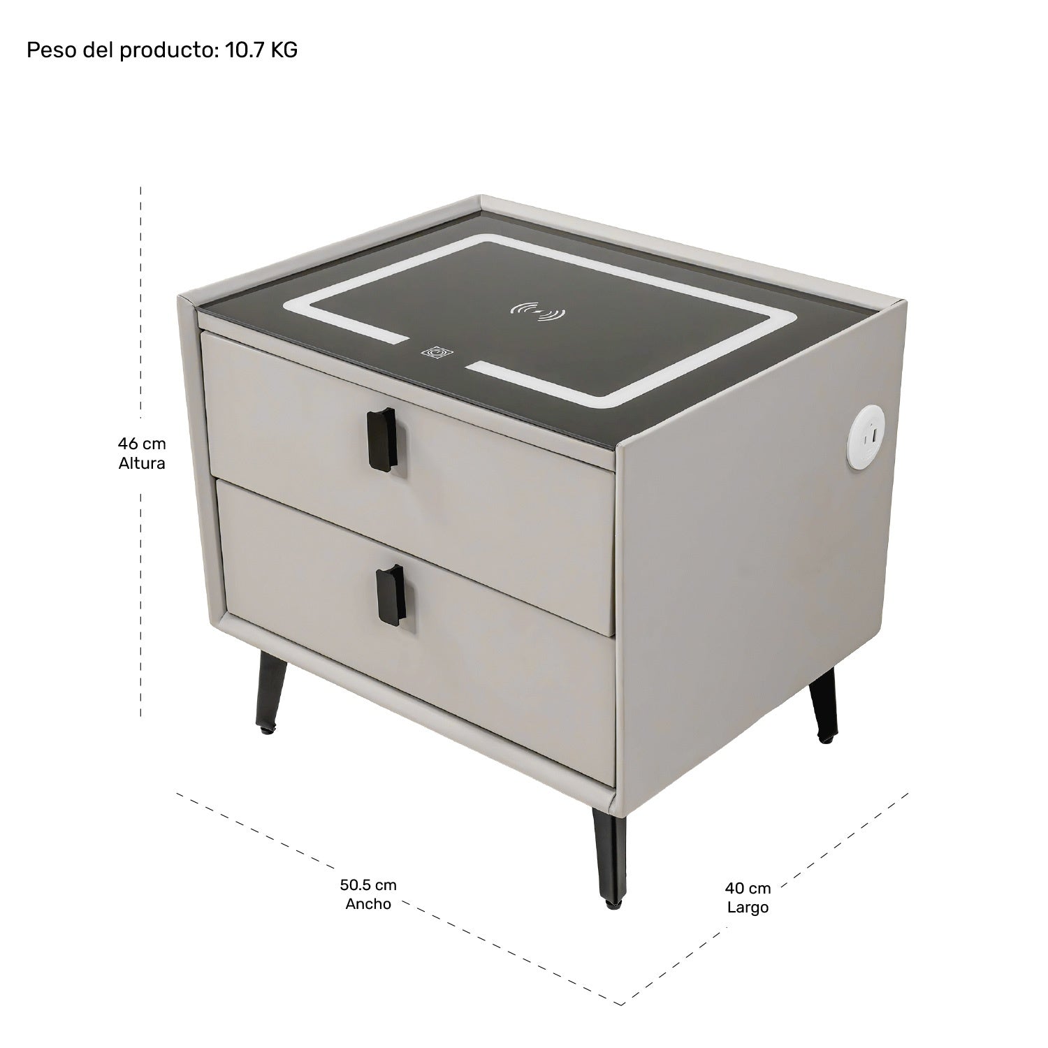 Mesa Noche Buro Gris Inteligente Cargador Inalambrico Luz Led Usb