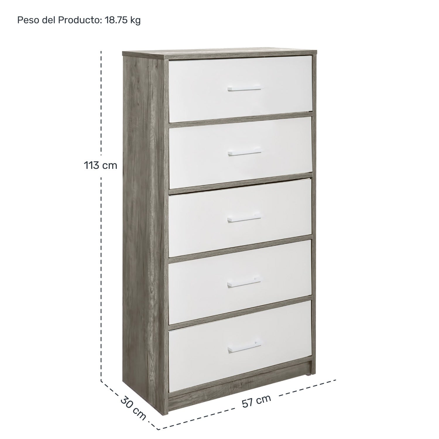 Mueble Comoda Cajonera 5 Cajones Tela Estructura Acero Mdf Color Beige