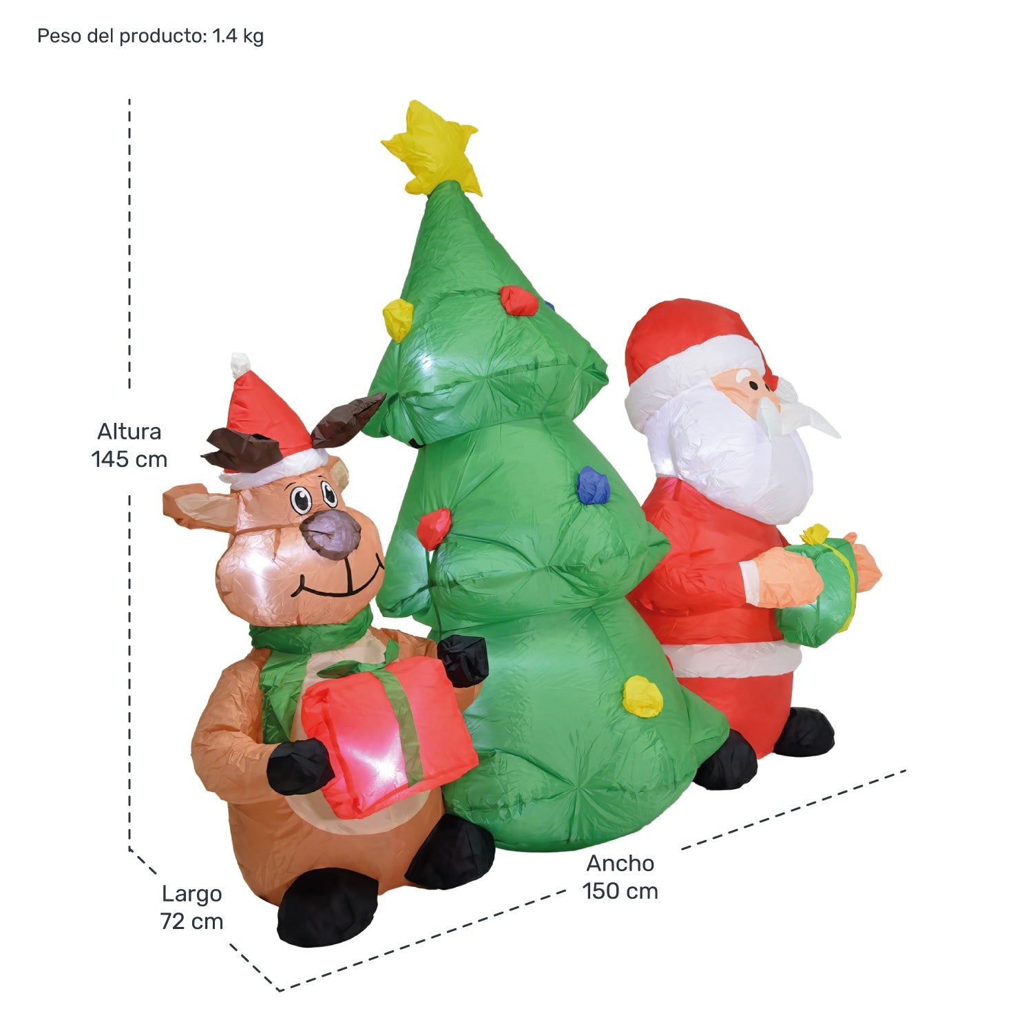 Inflable Navidad Santa Reno Arbol 1.5m Decoracion Luz Led