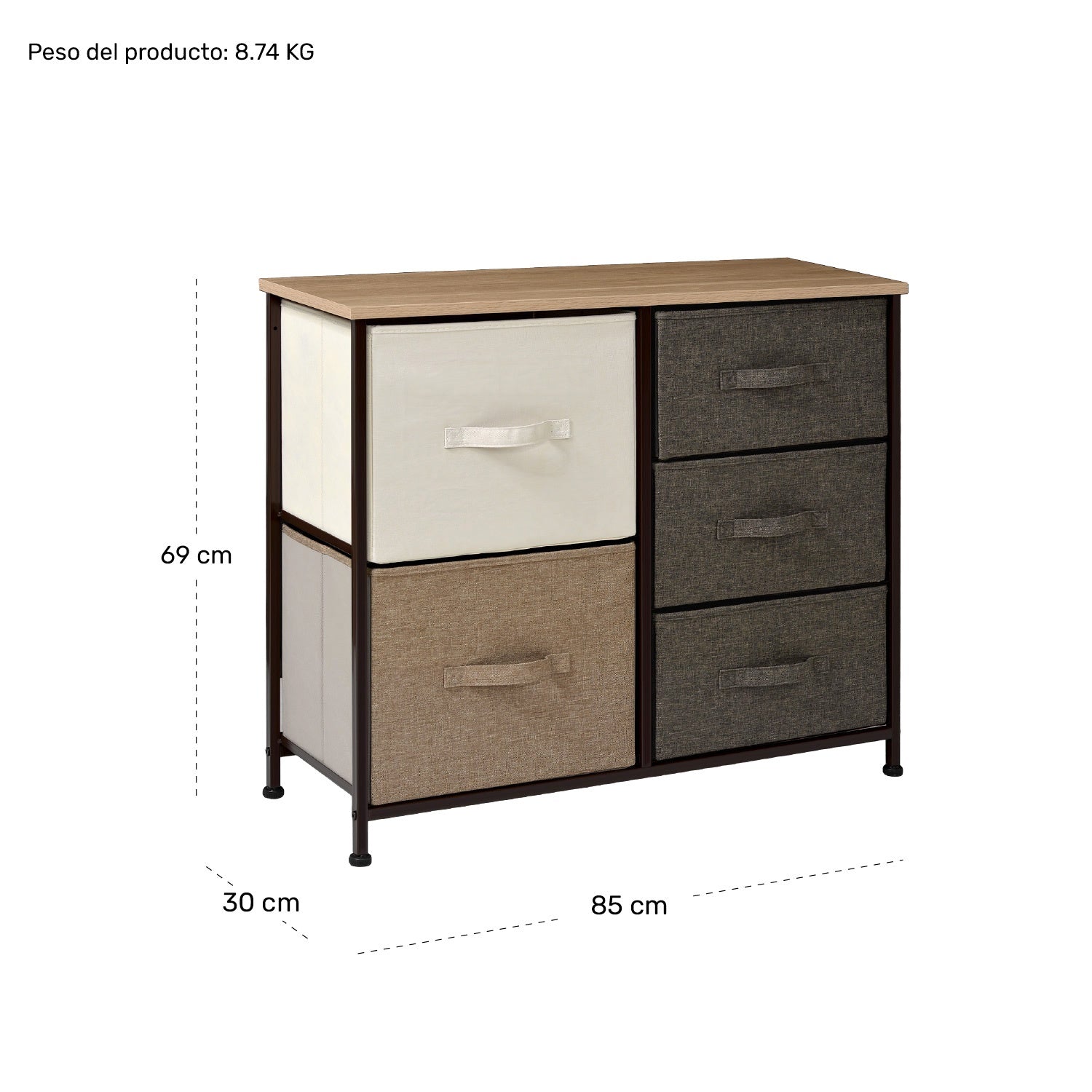 Mueble Cajonera Buro Organizador 5 Cajones Tela Moderno cafe