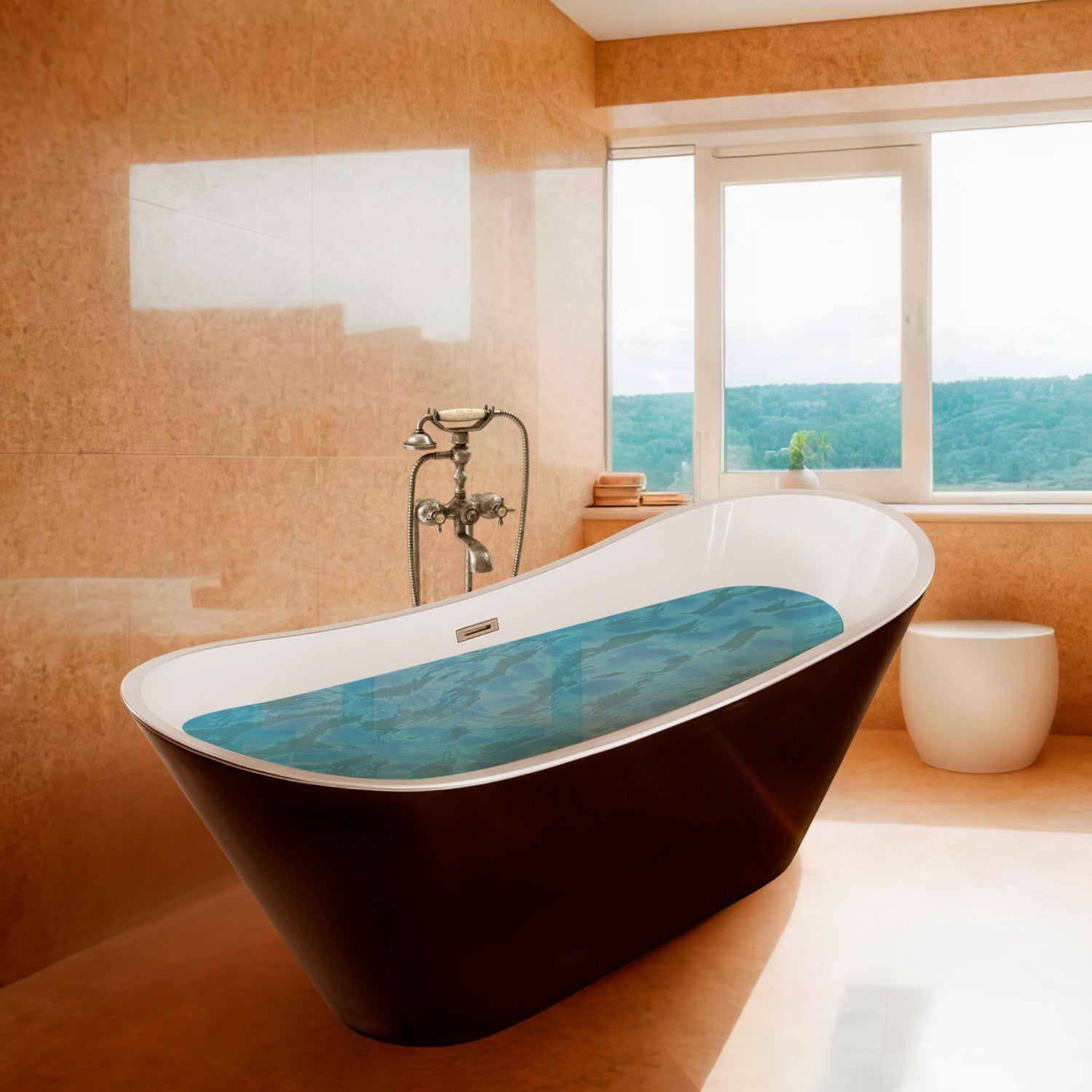 Tina Baño Fibra De Vidrio Bañera Lujo Teseo 170 X 72 X 70 Cm Color Negro