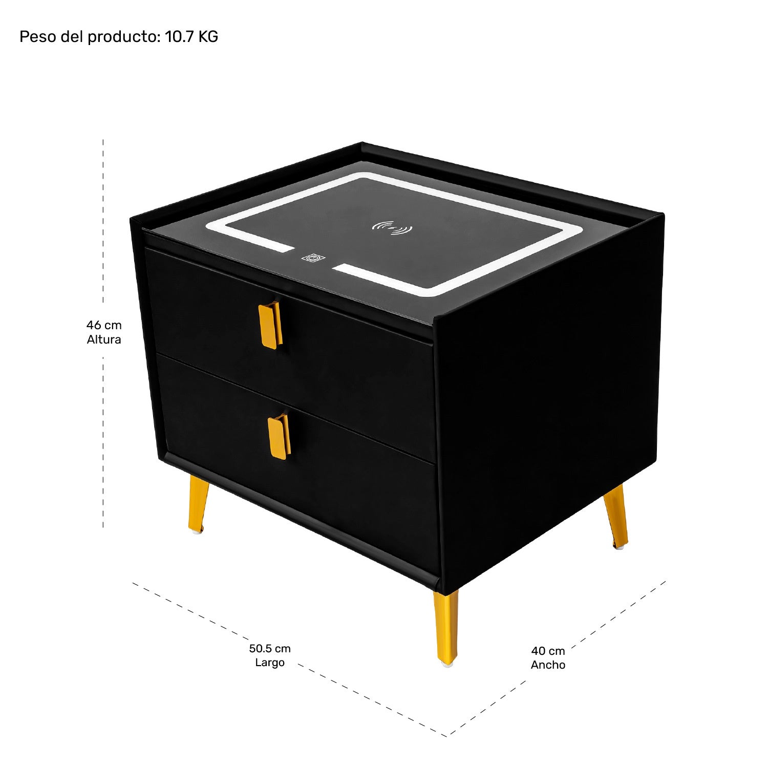 Mesa Noche Buro Negro Inteligente Cargador Inalambrico Luz Led Usb