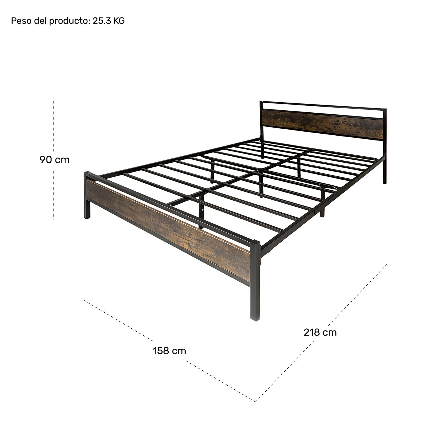 Base Cama Queen Country Tipo Madera Moderna Metal Acero