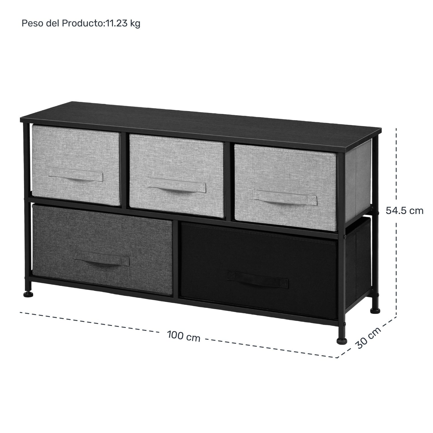 Mueble Buro Organizador Comoda Tela Metal 5 Cajoneras