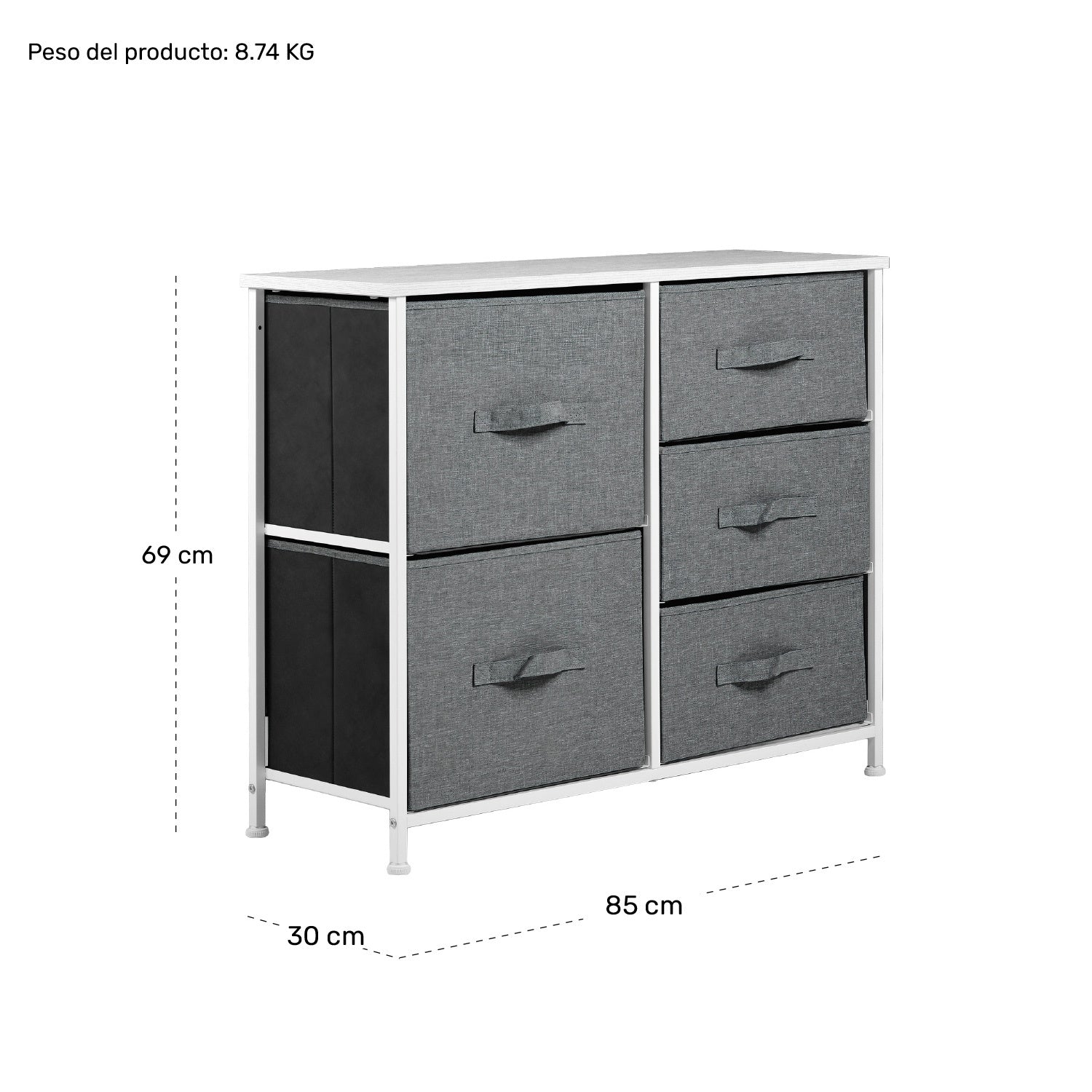 Mueble Cajonera Buro Organizador 5 Cajones Tela Moderno Color Gris