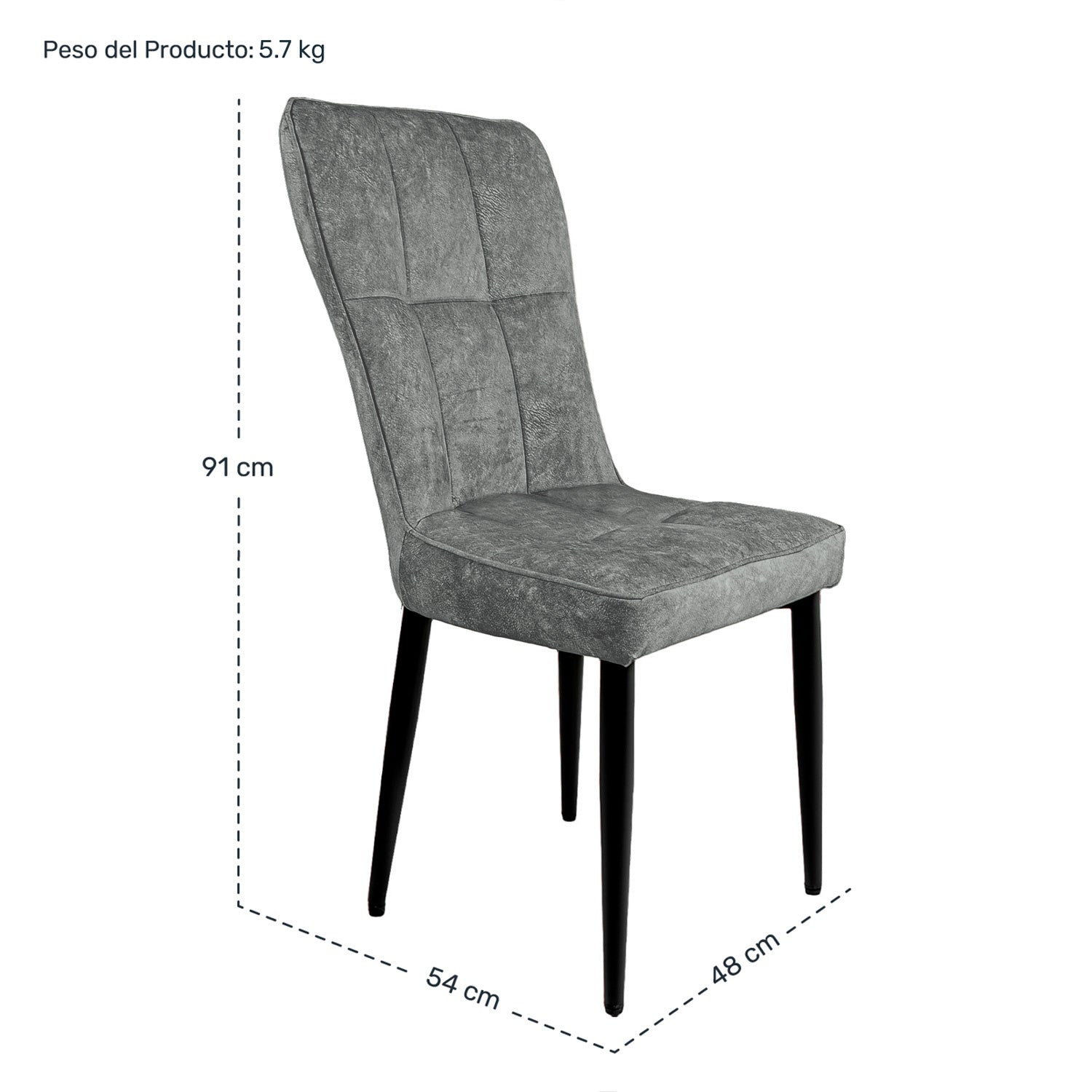 Silla Comedor Alta Vinipiel Moderna Tapizada Estructura De La Silla Negro Asiento Gris Oscuro