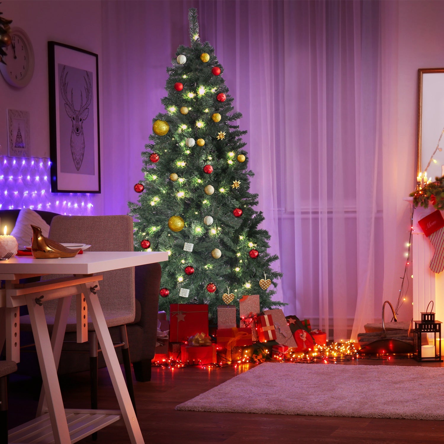 Arbol Navidad Verde 190 Cm Frondoso Luces Led 736 Ramas