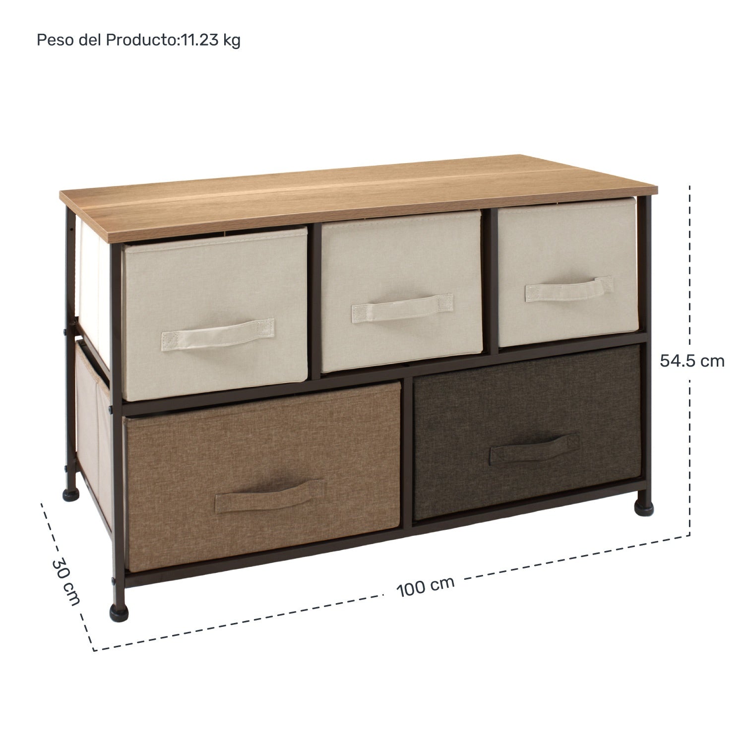 Mueble Buro Organizador Comoda Tela Metal 5 Cajoneras cafe