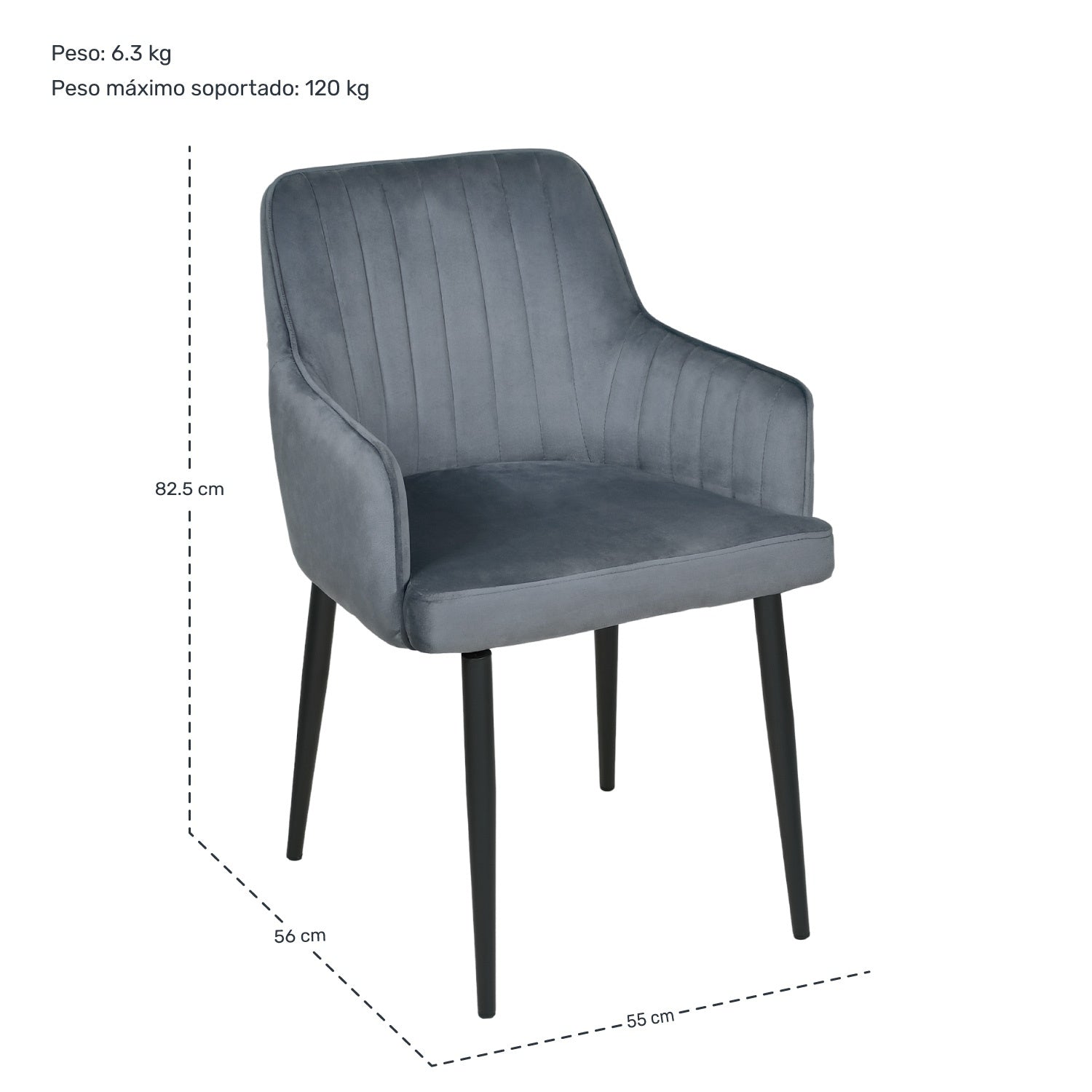 Silla Sillon Comedor Tapizado Terciopelo Moderno Gris
