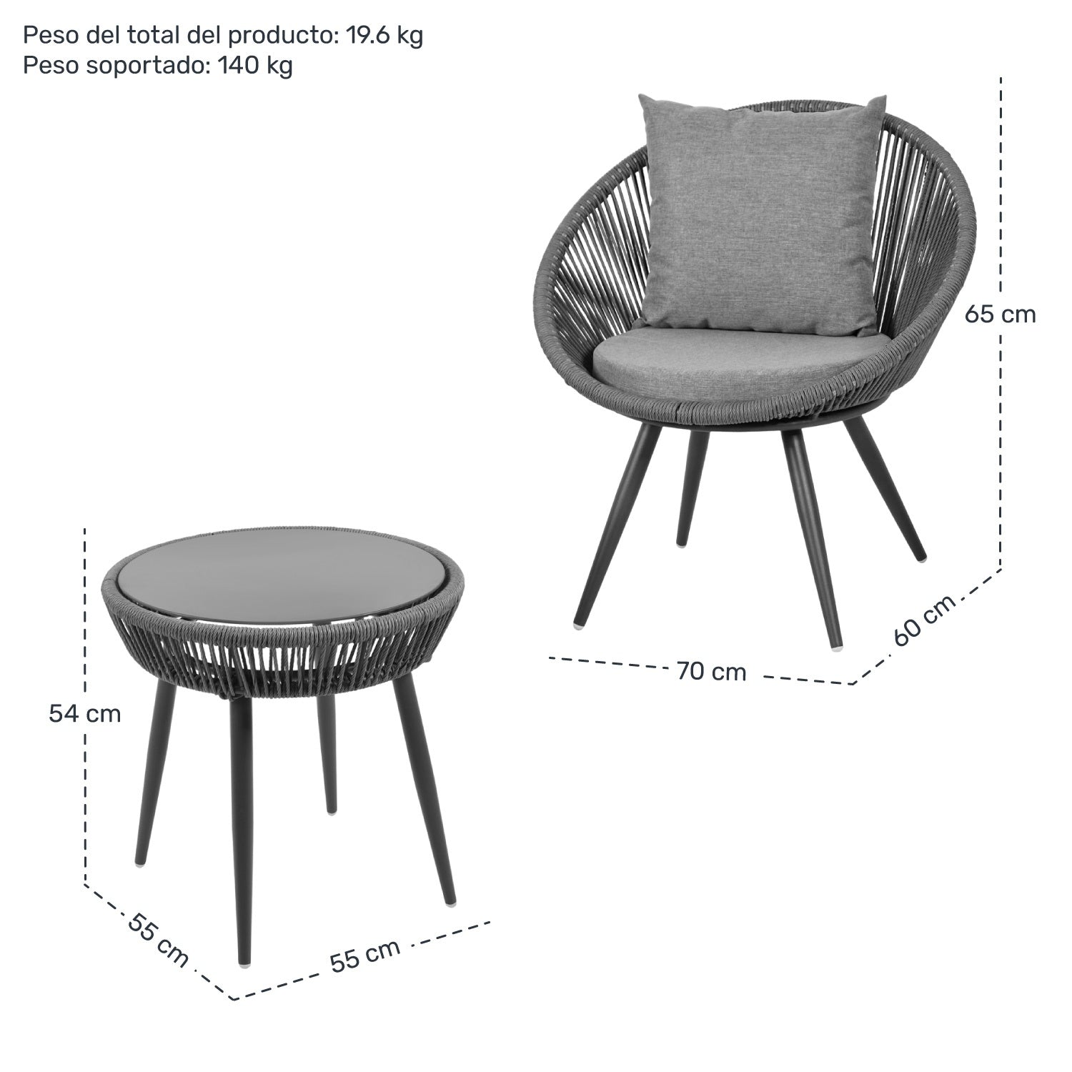 Sillas Tejidas Terraza Exterior Modernas Mesa Cristal 3pzs
