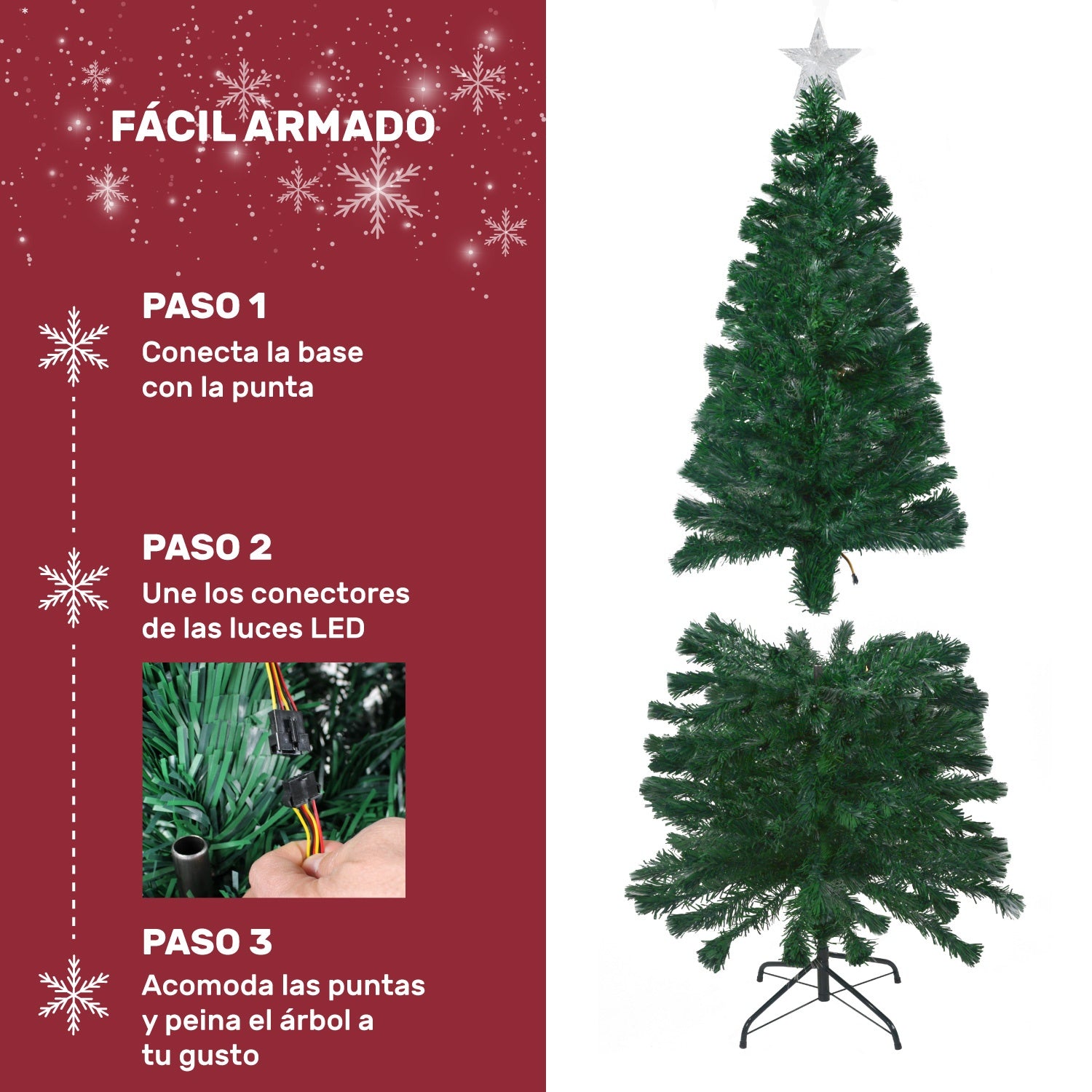 Arbol Navidad Led Fibra Optica 180 Cm 200 Ramas + Estrella