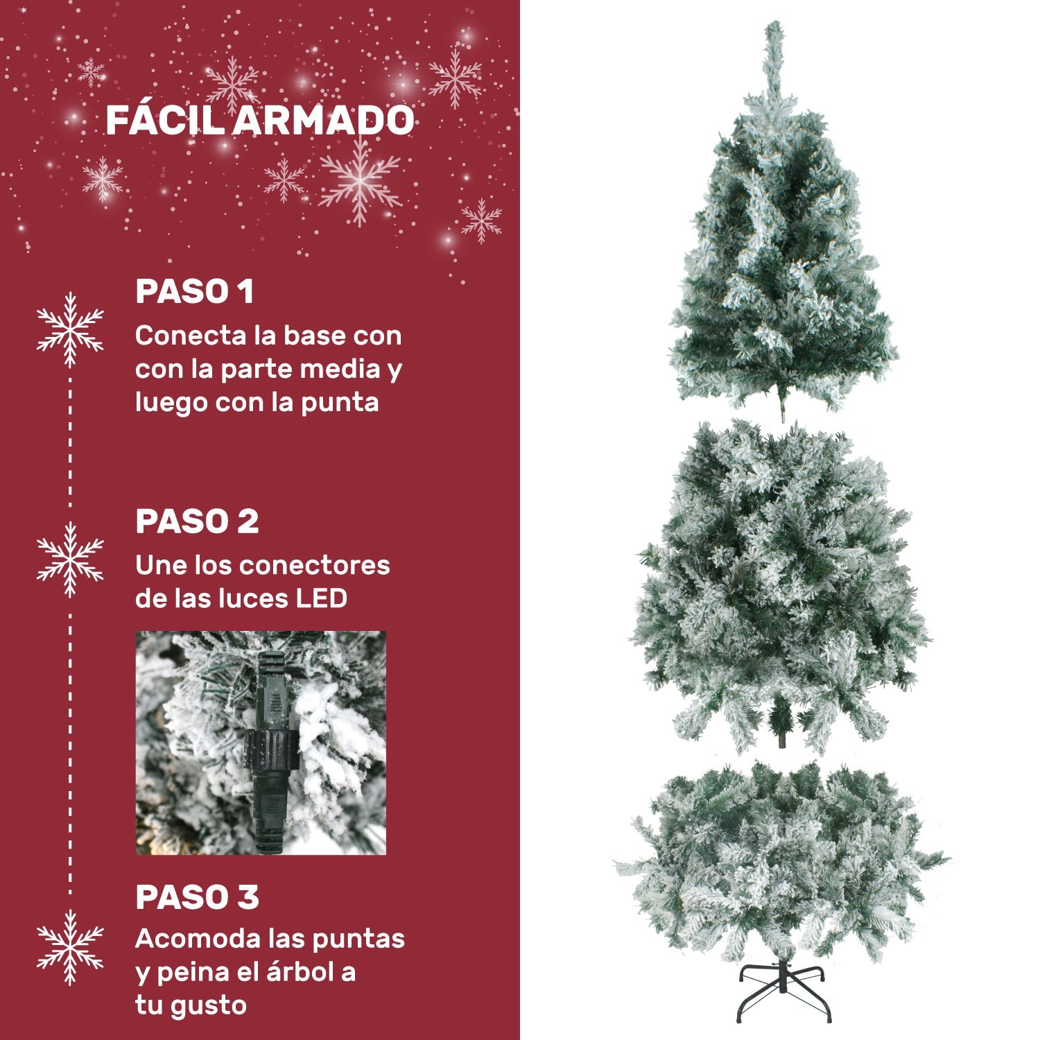 Arbol Navidad Nevado 180 Cm Luces Led Frondoso 600 Ramas
