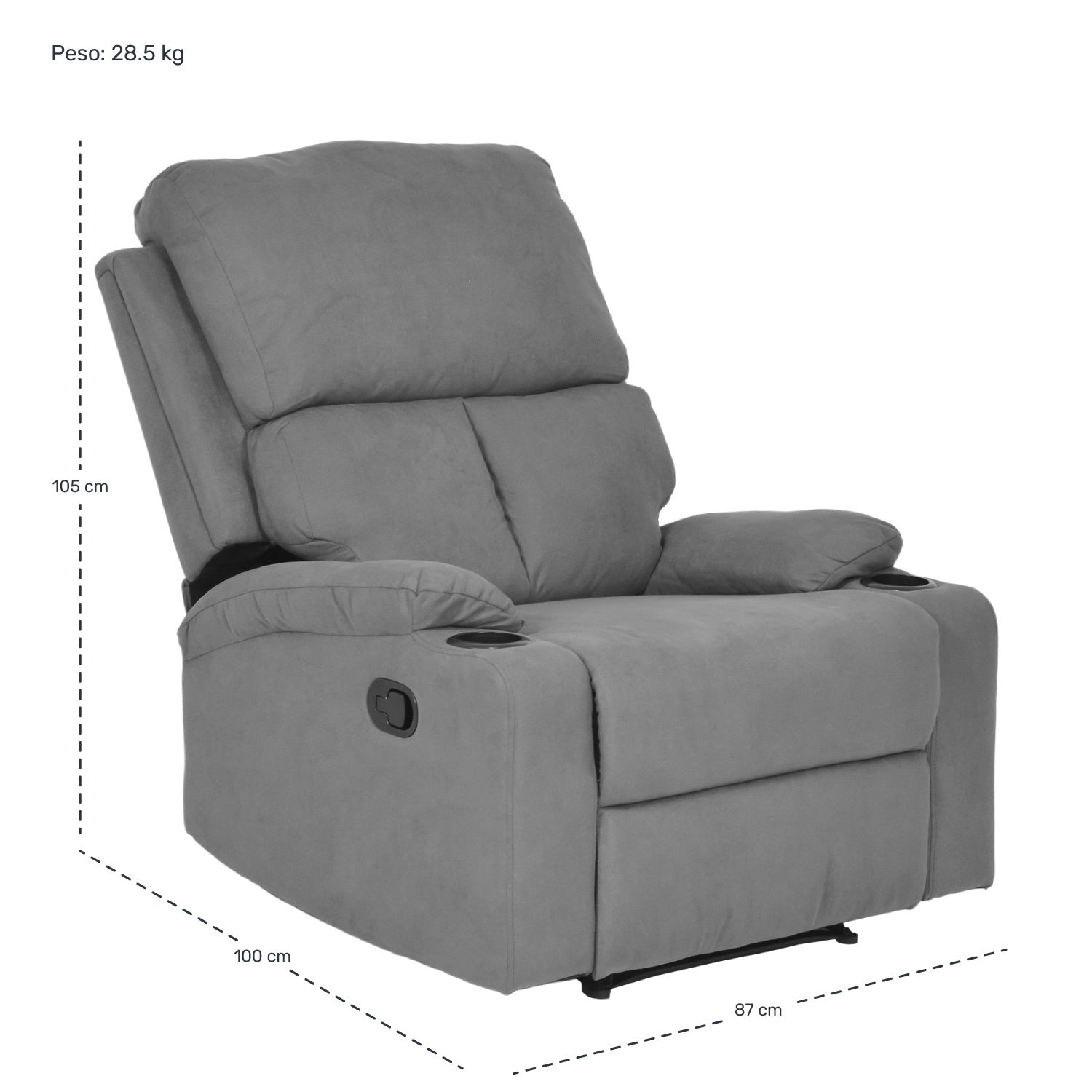 Sillón Reclinable Reposet Moderno Minimalista Sala Gris Diseño De La Tela Liso
