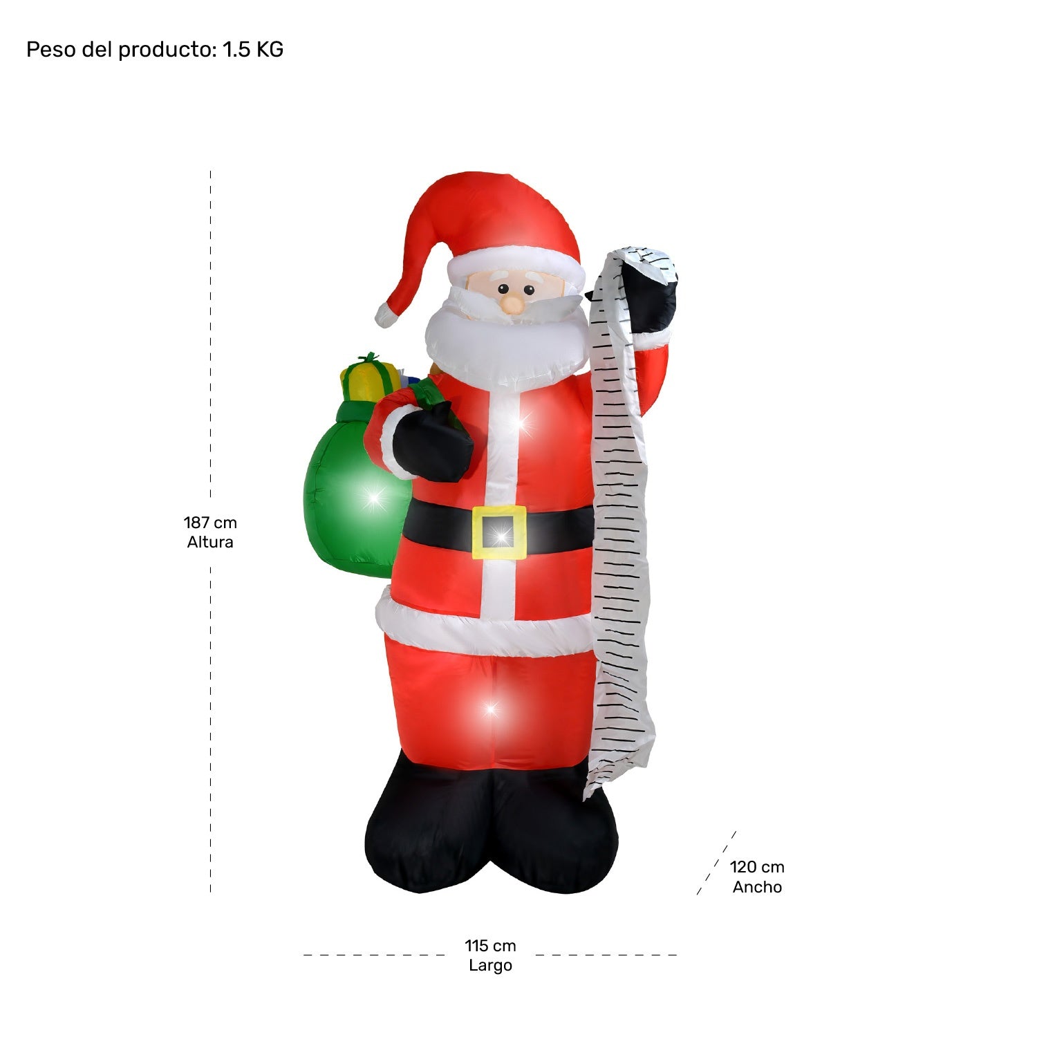 Inflable Navidad Santa Claus Papa Noel 1.87m Decoracion Led