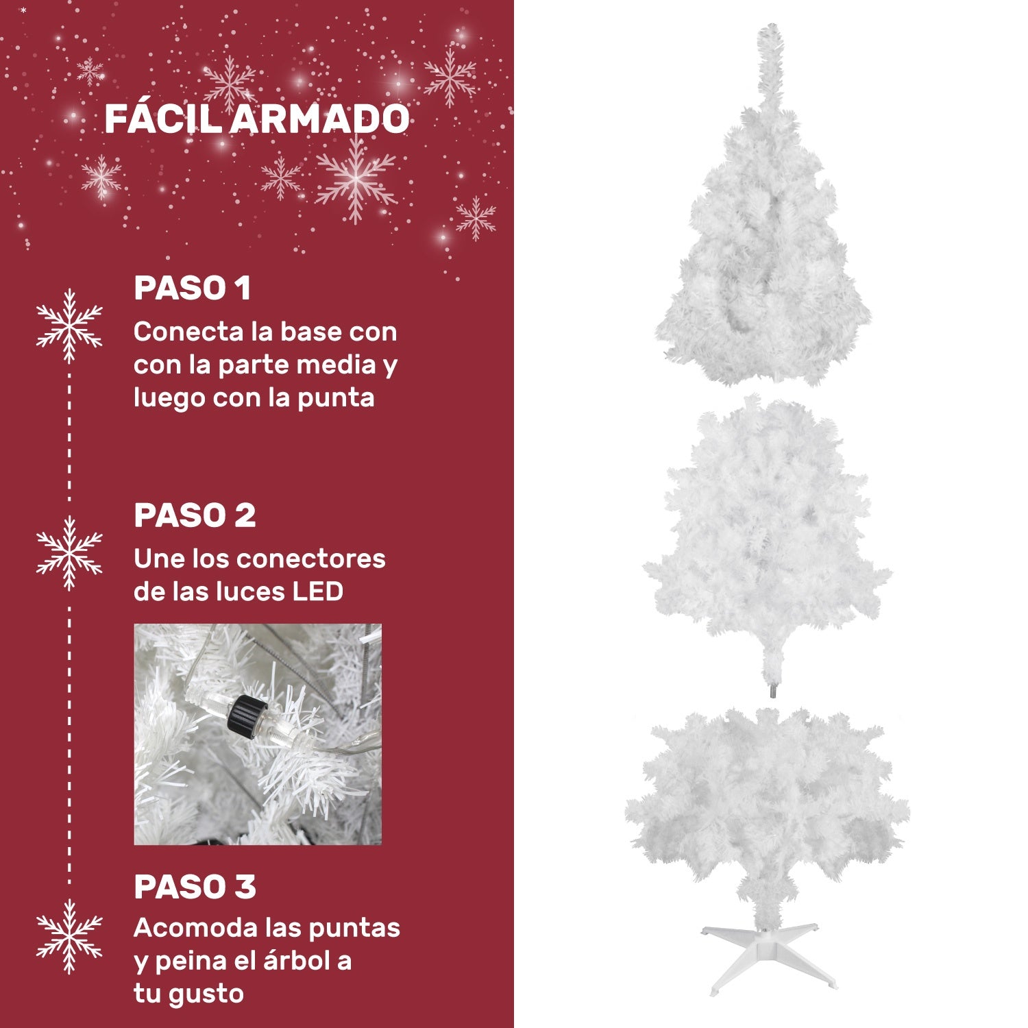 Arbol Navidad Blanco 2.0 Mts Luces Led 600 Ramas Frondoso